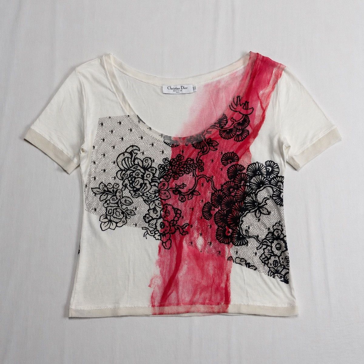 Dior SS06 Christian Dior By John Galliano Floral Mesh T-Shirt Size L / US 10 / IT 46 - 1 Thumbnail