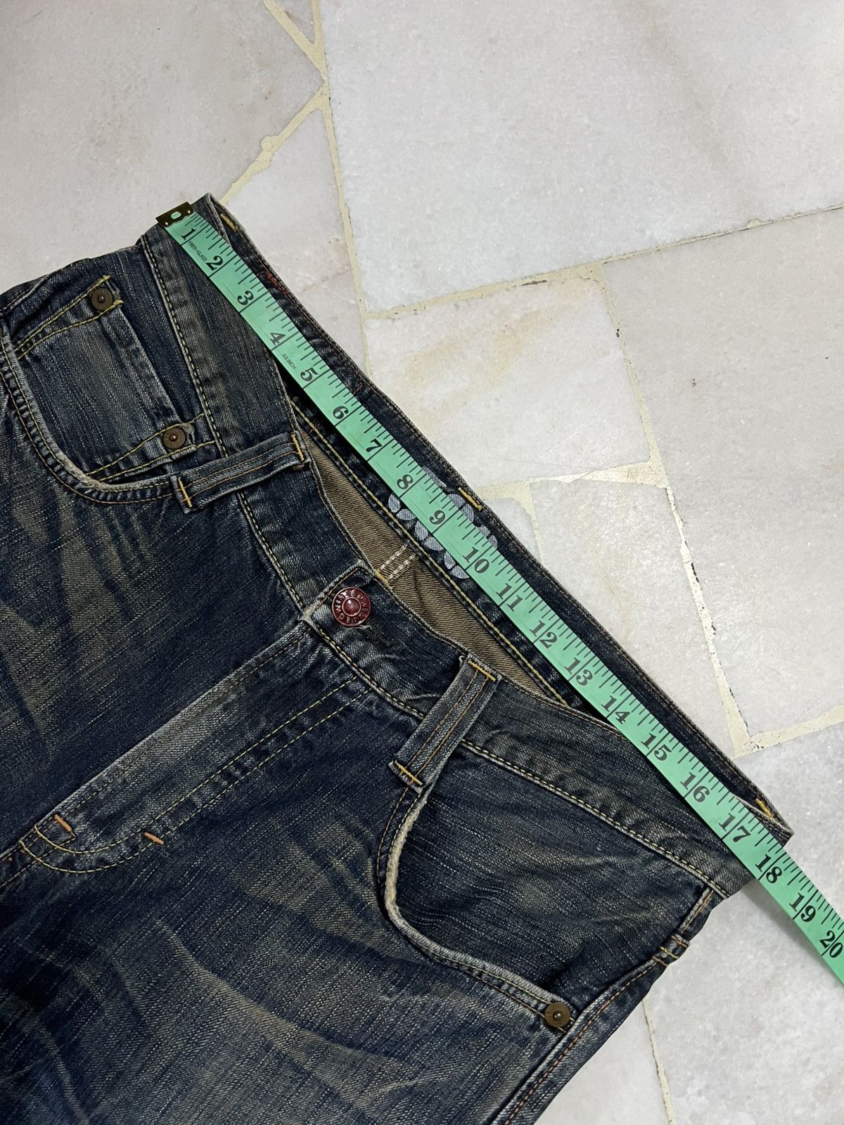 Edwin × Vintage 💥Flare💥Edwin 503 Blue Trip Distress Jean Size US 35 - 3 Thumbnail