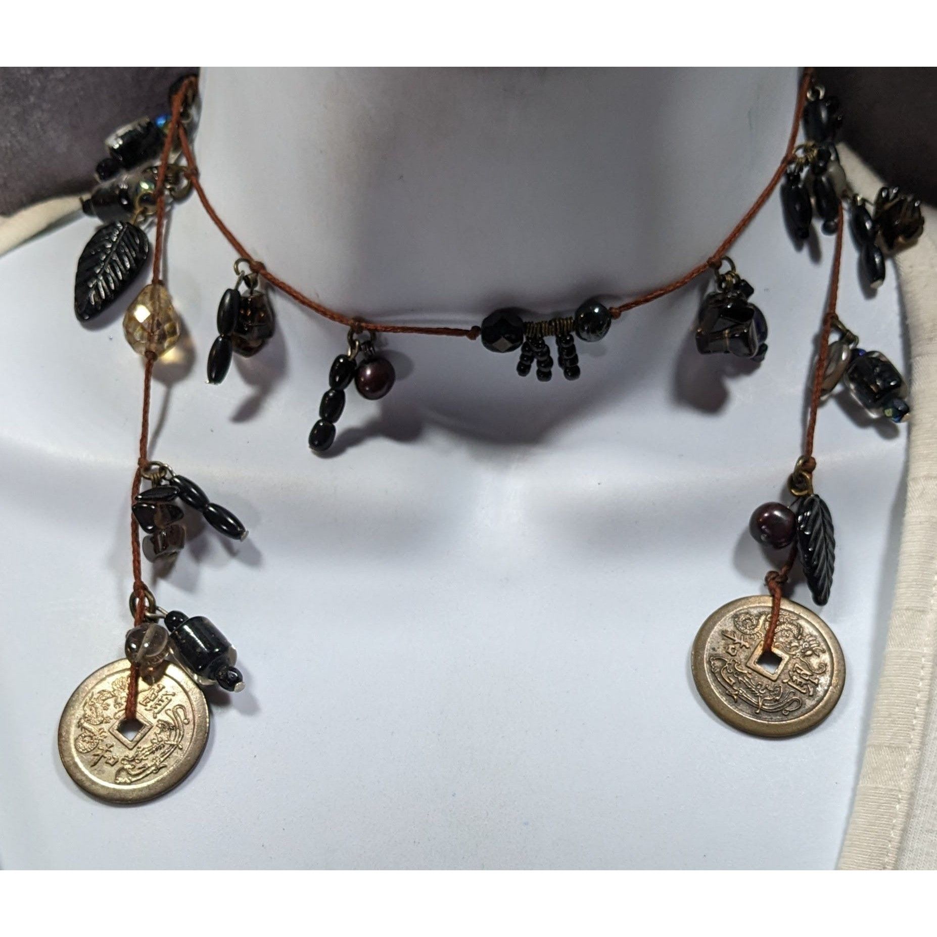 Handmade Handmade Glass Charm Wrap Necklace With Vintage Coin Accents Size ONE SIZE - 1 Thumbnail