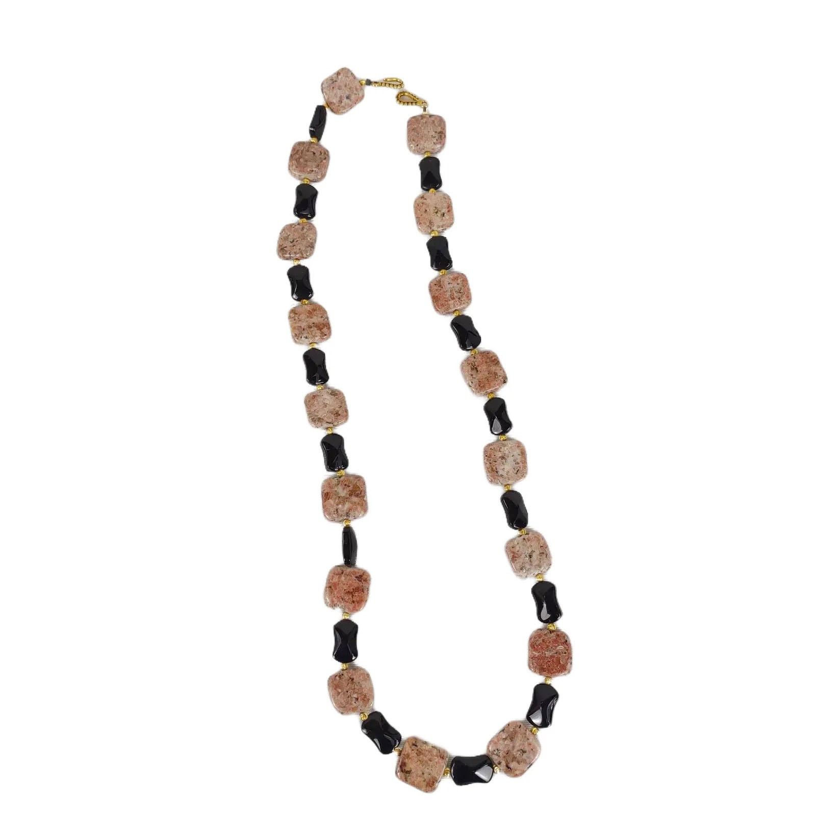 Vintage Speckled Jasper & Black Tourmaline Stone 22" Necklace Size ONE SIZE - 3 Thumbnail