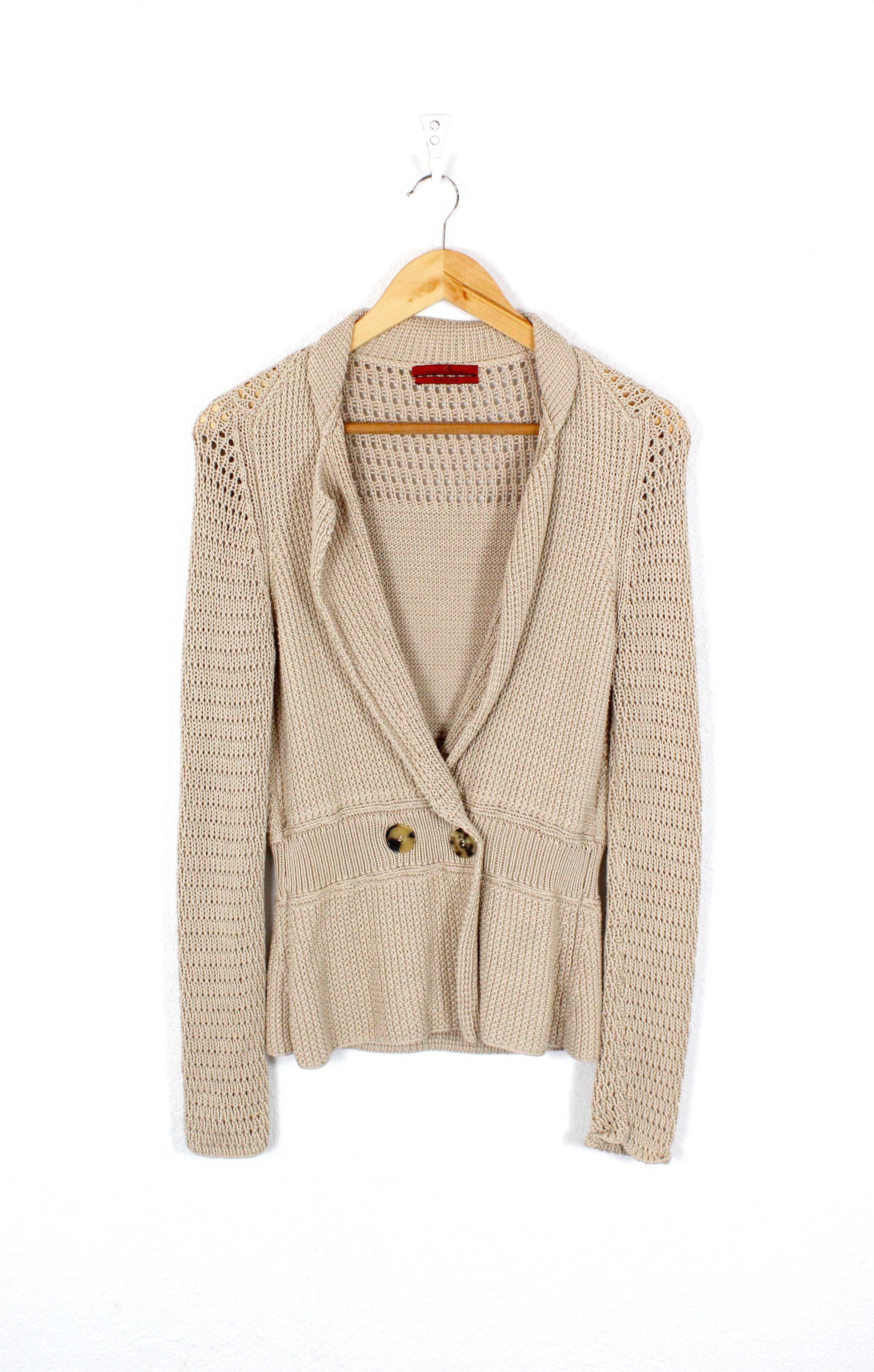 Carolina Herrera Carolina Herrera Beige Cotton Knit Cardigan Sweater Y2K Size L / US 10 / IT 46 - 1 Thumbnail