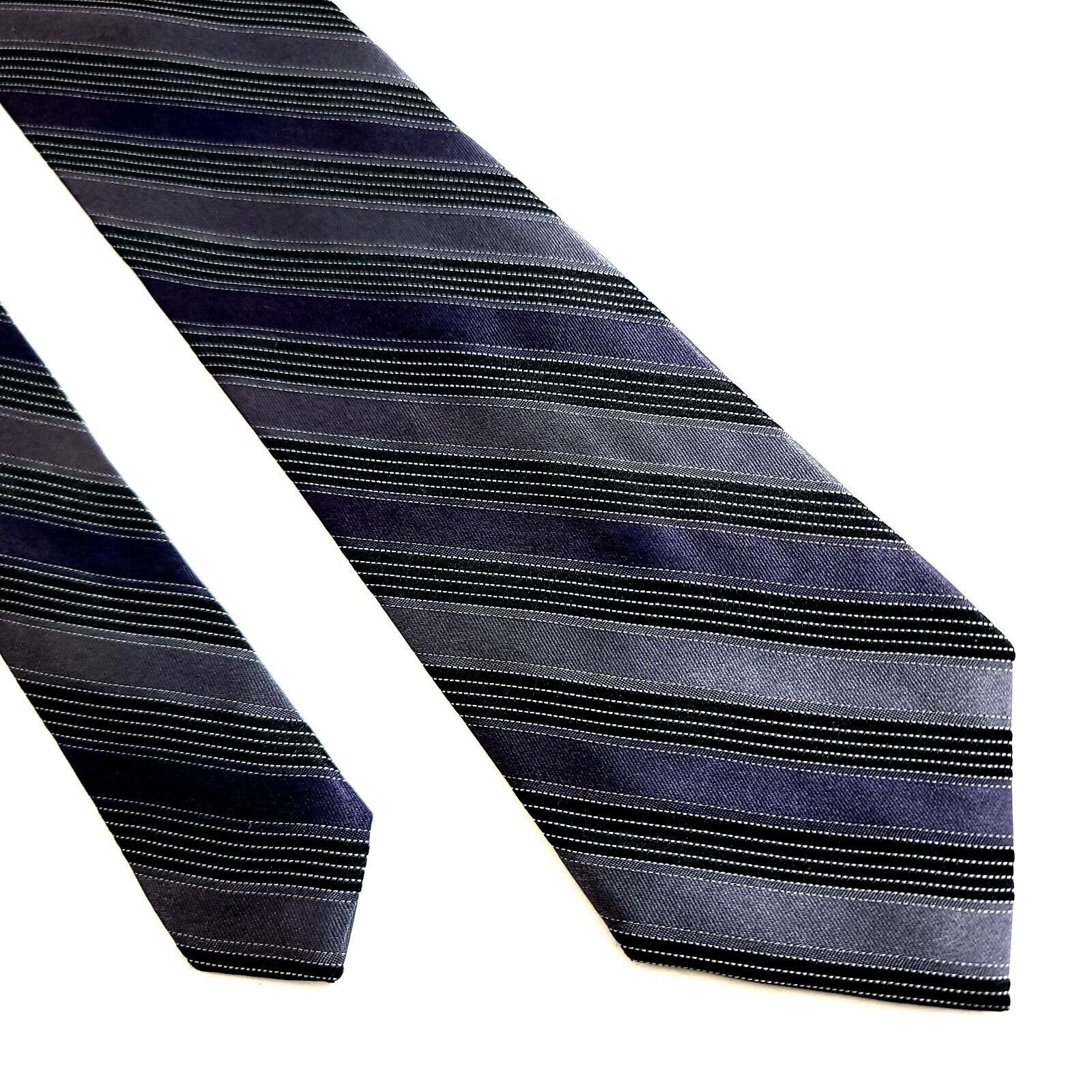 Calvin Klein Calvin Klein Woven Purple Gray Black Striped Silk Tie Size ONE SIZE - 1 Thumbnail