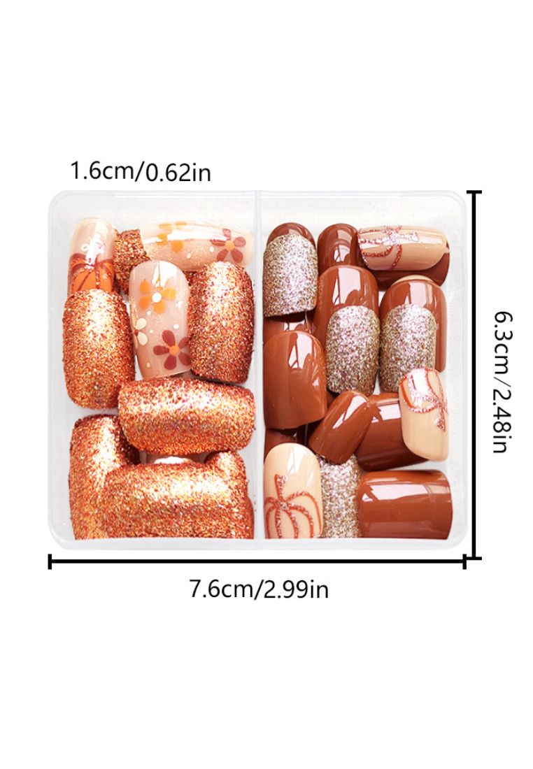 Other Press on Fake Nails Short Square with Pumpkin Flower Design Size ONE SIZE - 7 Thumbnail