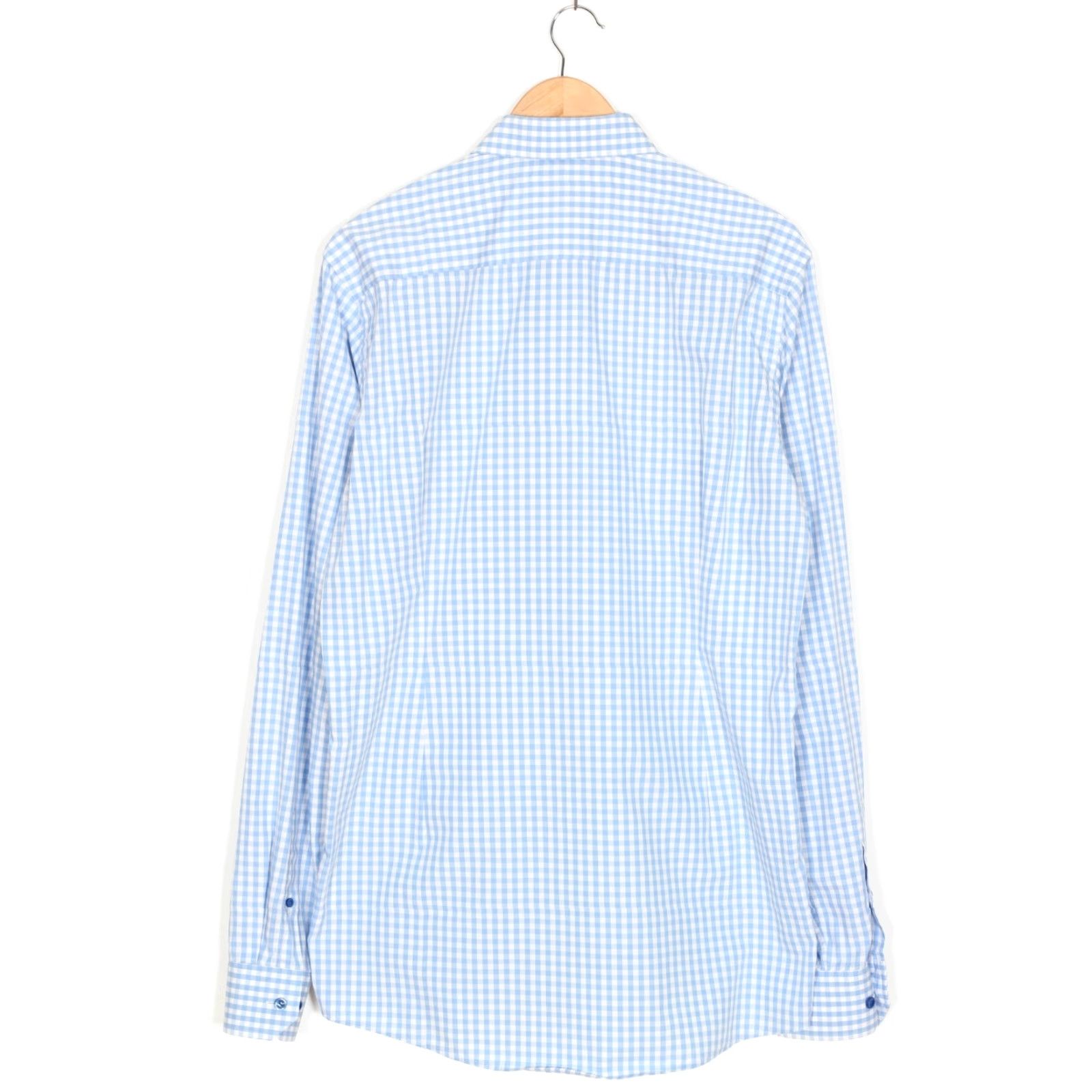 Eton ETON Poplin Shirt Men 43 Slim Fit Long Sleeve Check Formal Blue Size 46R - 3 Thumbnail