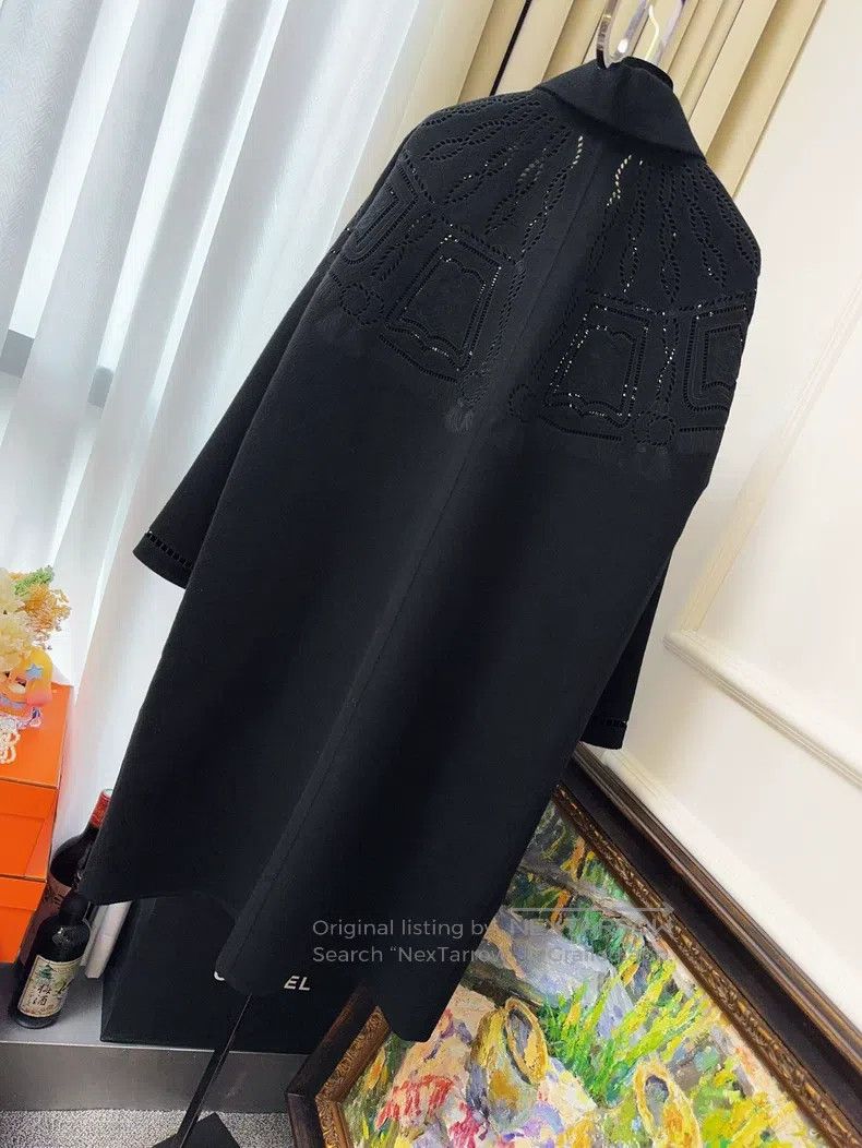 Hermes Hermes Black Cutout Embroidered Cashmere Coat Size XXS / US 00 / IT 34 - 2 Thumbnail