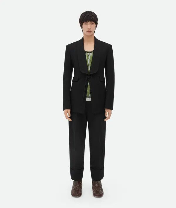 o1lv12m1024 Shawl Collar Ottoman Light Cotton Jacket Black
