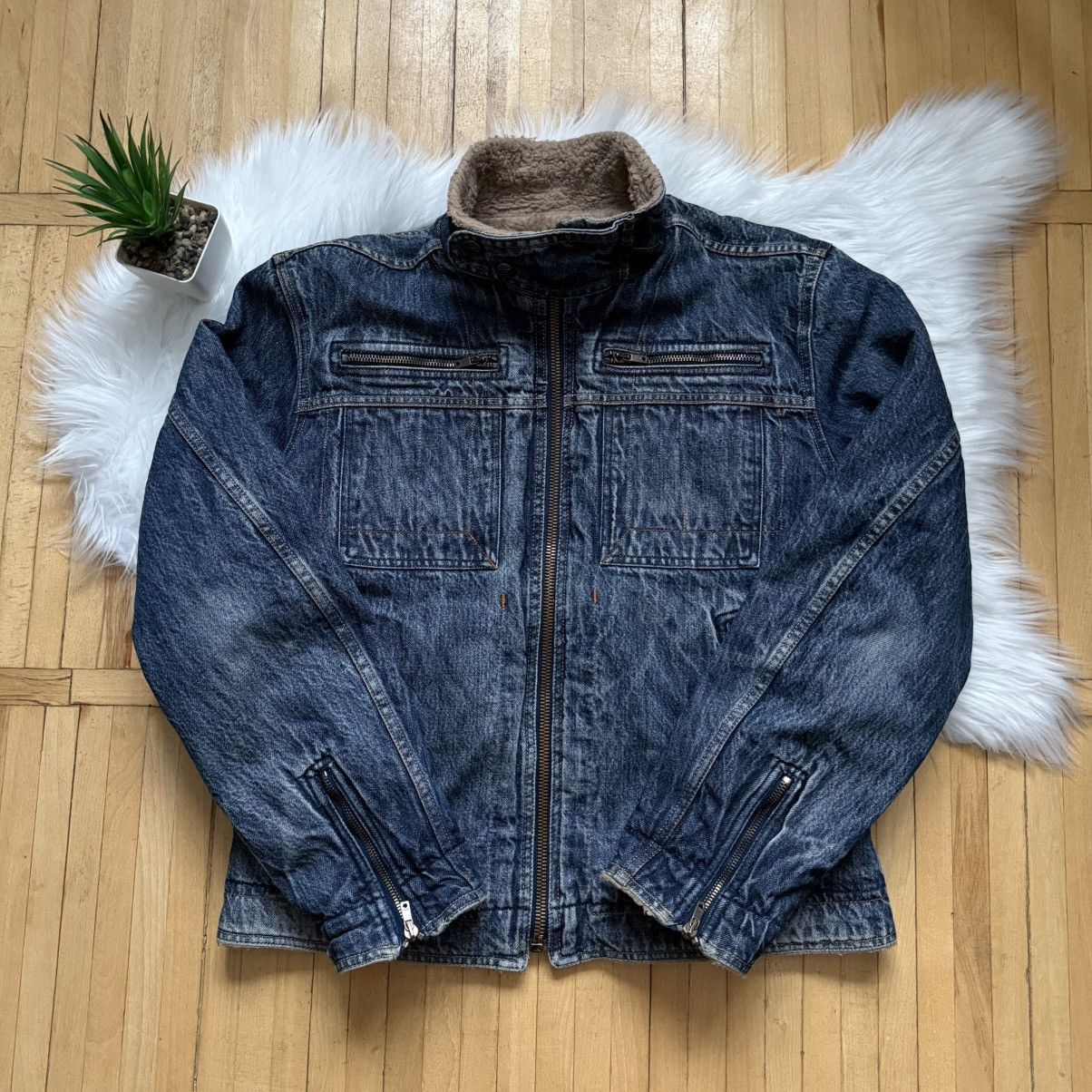 Diesel 📌 Vintage Y2K Diesel Fur Sherpa Denim Jacket Zip Up 00s Size L / US 10 / IT 46 - 2 Thumbnail