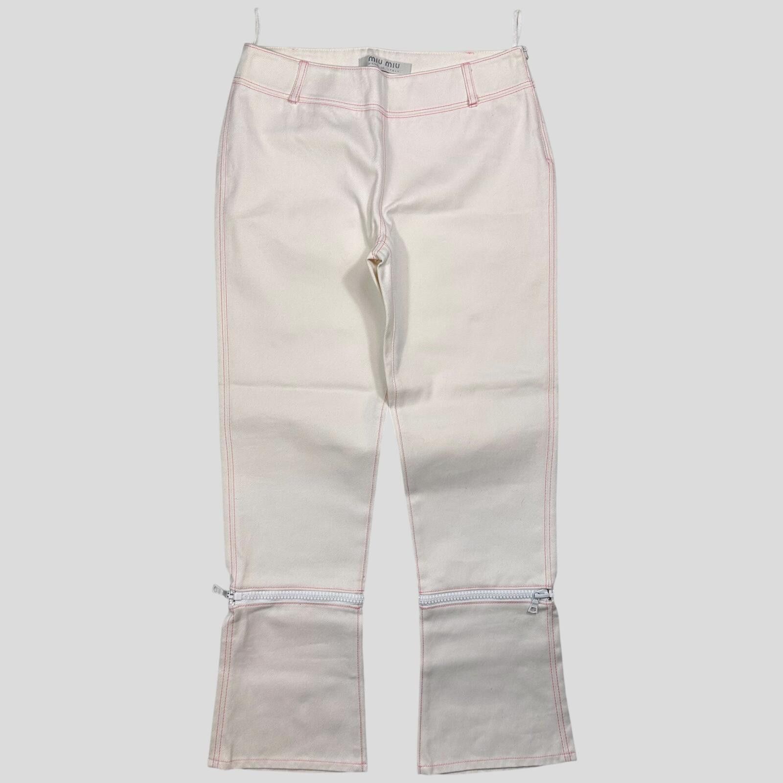 Miu Miu Miu Miu SS00 White and Pink Contrast Zip-off Bell Trousers 8 Size 27" / US 4 / IT 40 - 1 Thumbnail