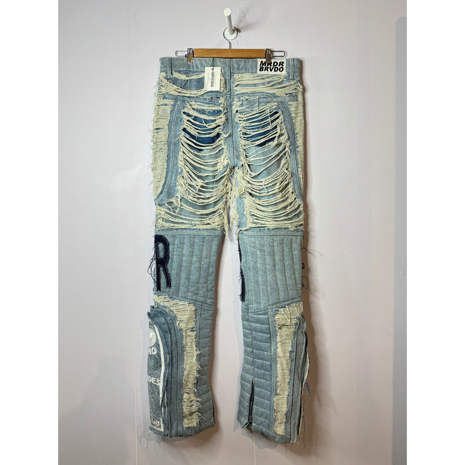 Who Decides War WDW Distressed Ripped Black Knee Blue Jeans Size US 34 / EU 50 - 2 Thumbnail