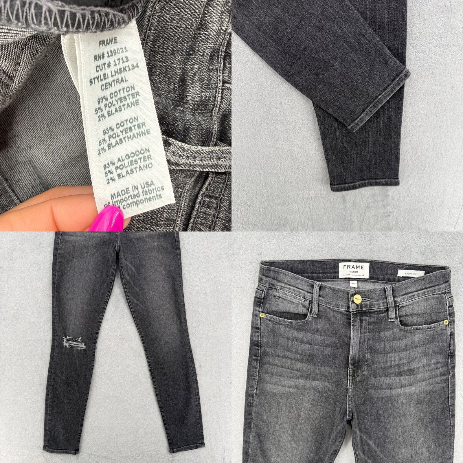 Frame FRAME Denim Le High Skinny Jeans Faded Black Distressed Knee Women's Size 28 Size 28" / US 6 / IT 42 - 8 Thumbnail