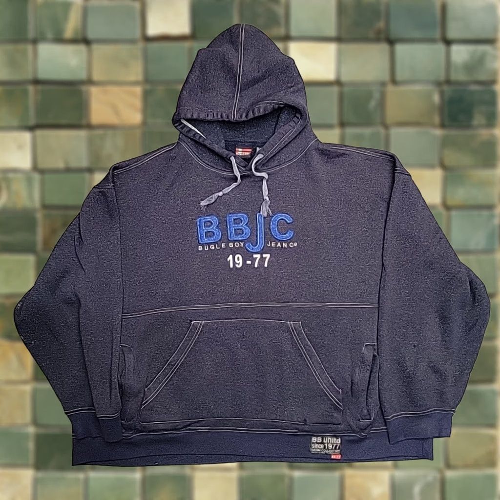 Bugle Boy VINTAGE Bugle Boy Hoodie XL Blue Hooded Pullover Fleece Sweatshirt Cropped Y2K Mens Size US XL / EU 56 / 4 - 1 Thumbnail