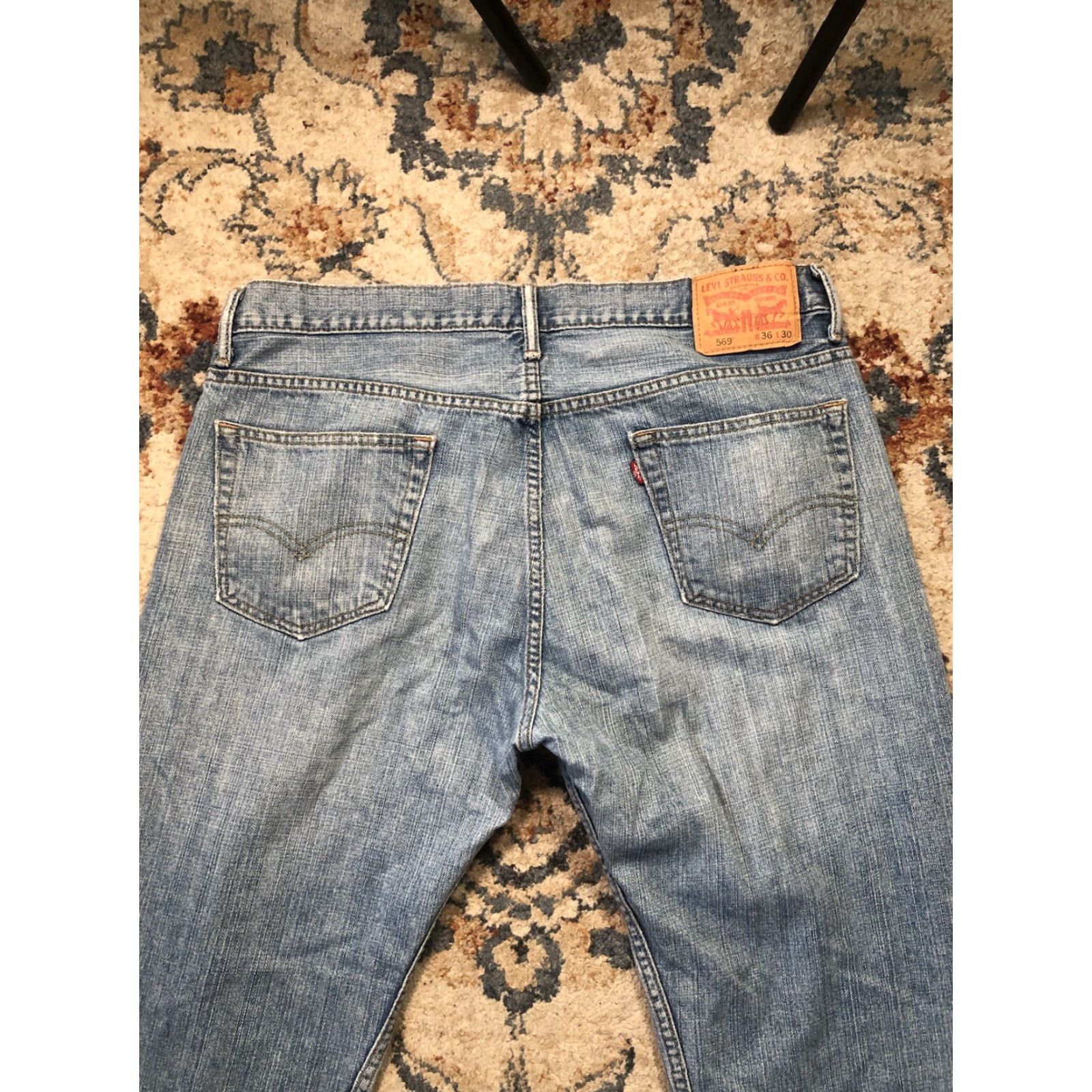 Levi's Levi's 569 Jeans Mens 36x28 Light Wash Denim Relaxed Straight 5-Pocket Logo Zipper Button Blue Size US 36 / EU 52 - 7 Thumbnail