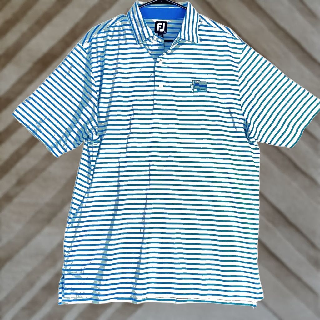 Footjoy FootJoy Mens Shirt Blue Striped Polo Athletic Short Sleeve Button-Down Collared L Size US L / EU 52-54 / 3 - 1 Thumbnail