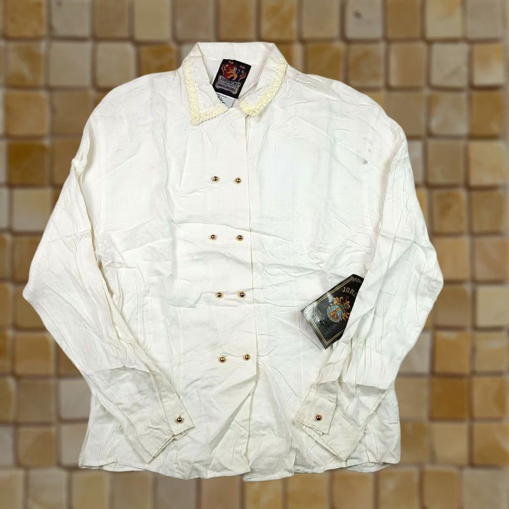 Jordache VINTAGE Jordache Preppy Shirt Womens L White Long Sleeve Button Up Collar Casual Fashion Size L / US 10 / IT 46 - 1 Thumbnail