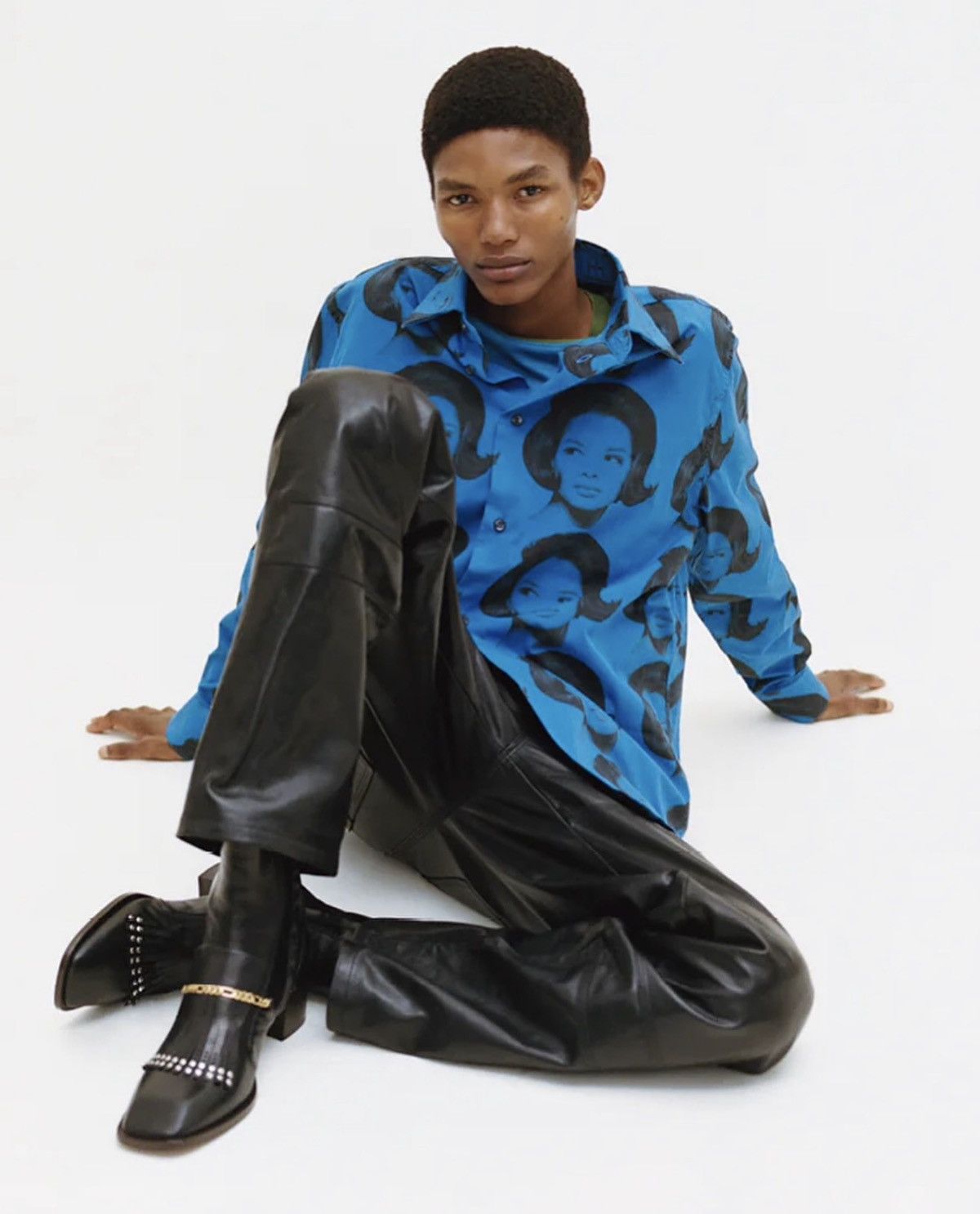 Wales Bonner A/W 25 ‘Selah’ Blue+Black Face Print Shirt Size US L / EU 52-54 / 3 - 17 Thumbnail