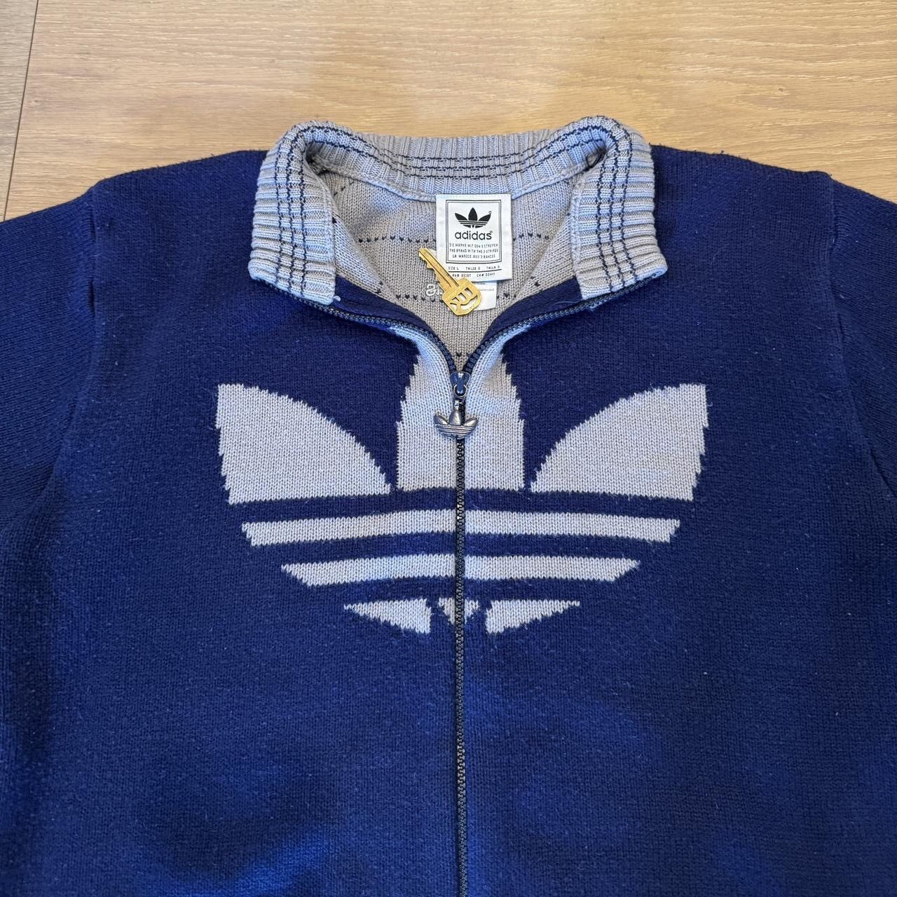Adidas Vintage 90s Navy and White Adidas Zip Up Knit Sweater! Size US L / EU 52-54 / 3 - 5 Thumbnail