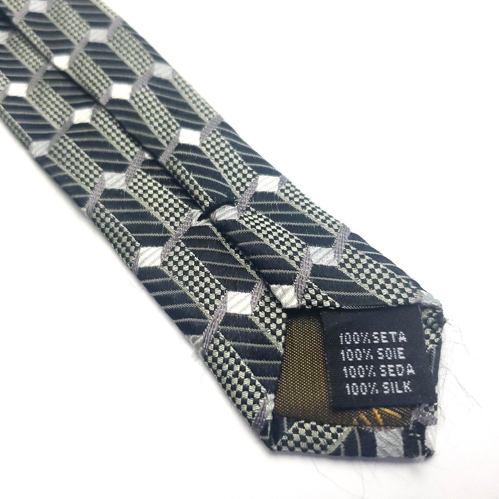 Designer Roberto Villini Gray Silk Tie Woven Geometric Micro Check Size ONE SIZE - 5 Thumbnail