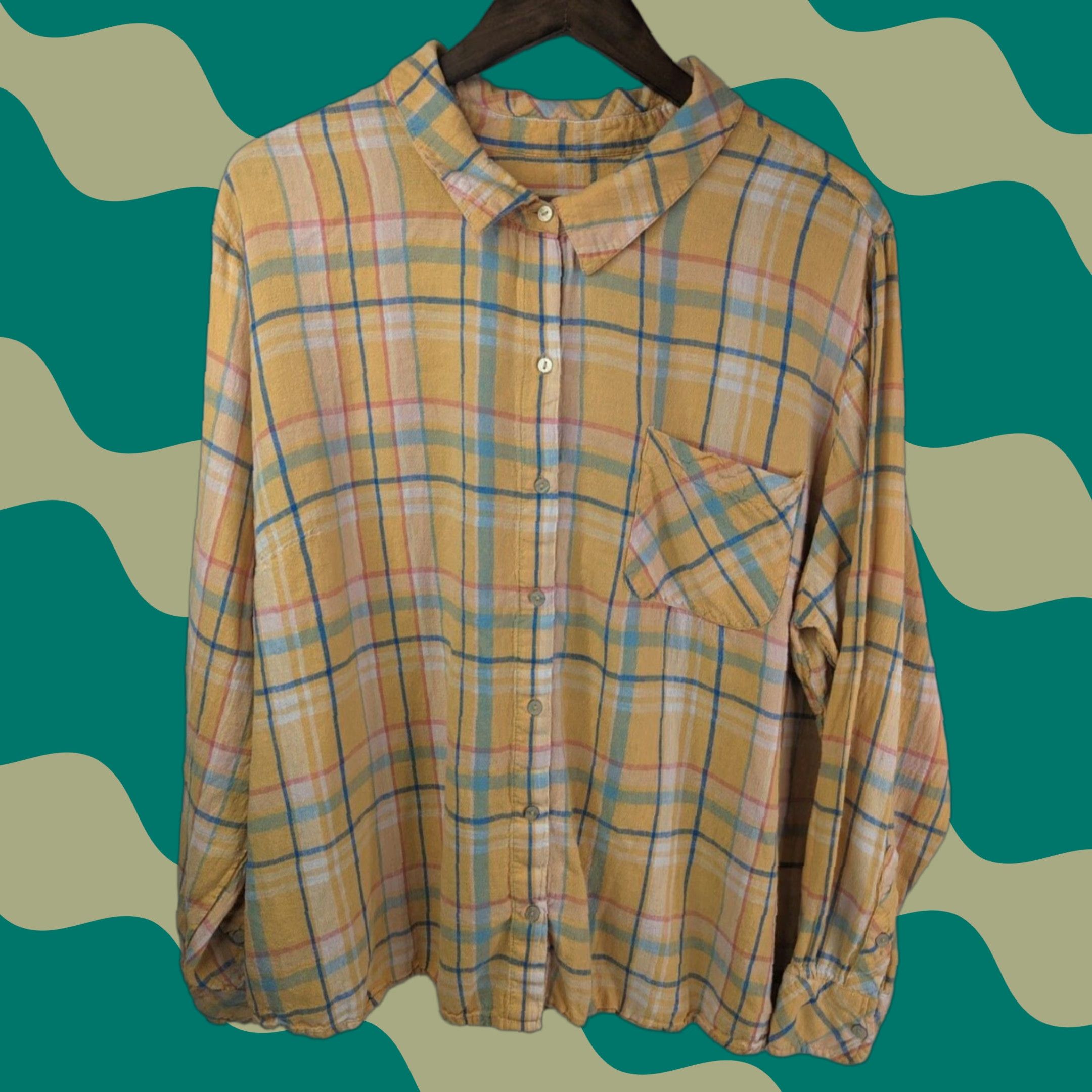 Vintage Candace Cameron Bure Button Top Women 2X Apricot Plaid Linen Viscose Tee Shirt Knit Casual Shirt Size XXL / US 16-18 / IT 52-54 - 1 Thumbnail