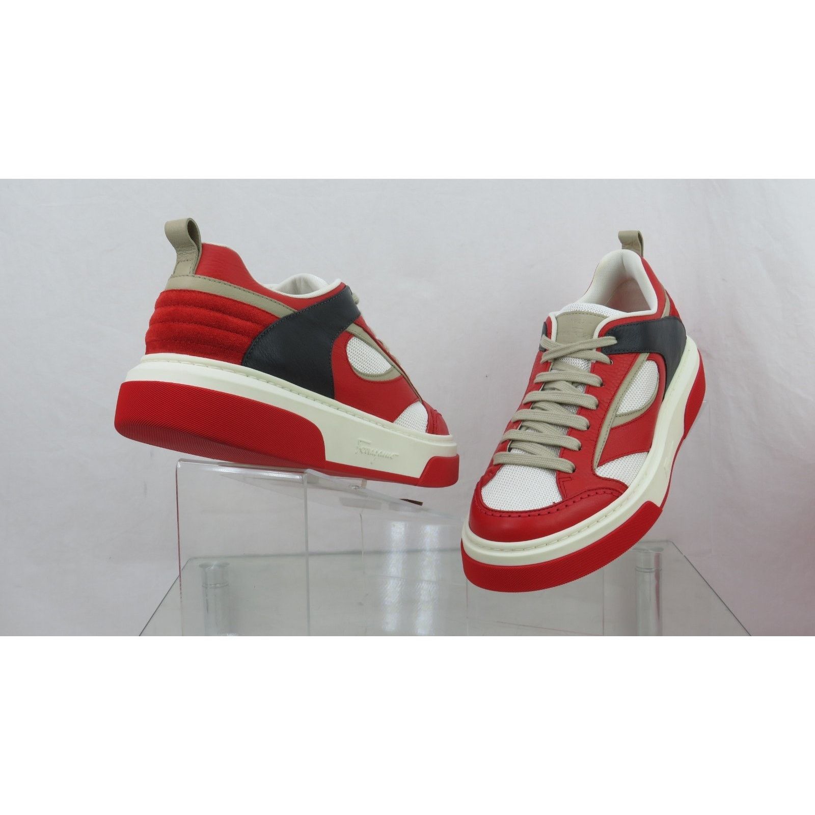 Salvatore Ferragamo FERRAGAMO CASSINA RED BLACK LEATHER LOGO LACE SNEAKERS 13 IT Size US 14 / EU 47 - 7 Thumbnail