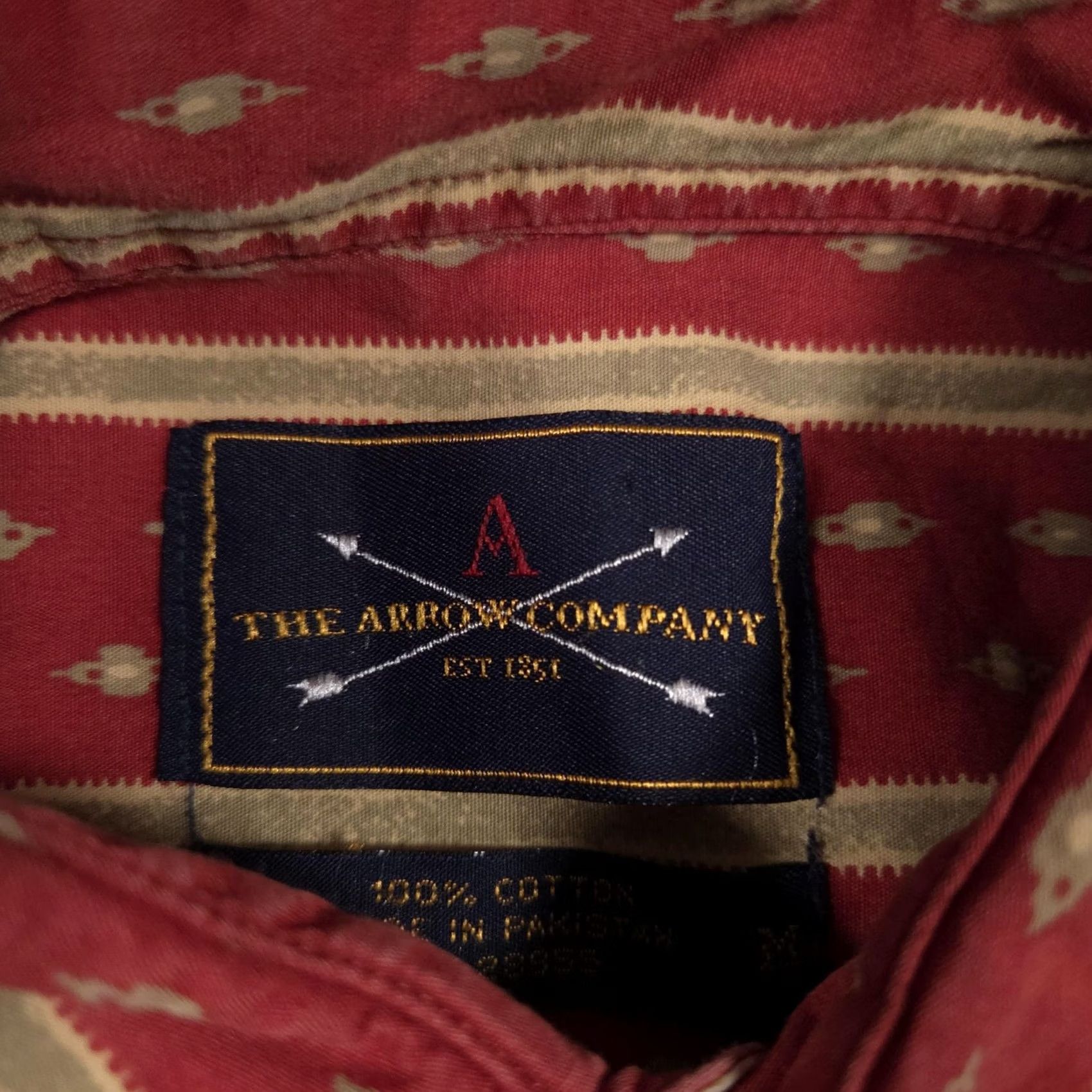 Arrow Arrow 1851 Shirt Mens Medium Red Tan Striped Long Sleeve Button Down Pocket Size US M / EU 48-50 / 2 - 6 Thumbnail