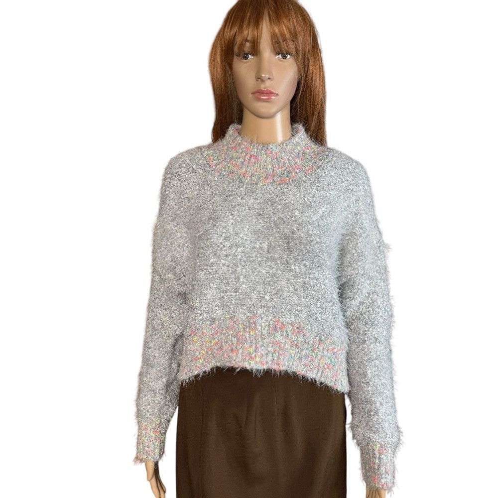 Free People New Free People Stardust Crop Super Soft Grey Pullover Swea Size XS / US 0-2 / IT 36-38 - 3 Thumbnail