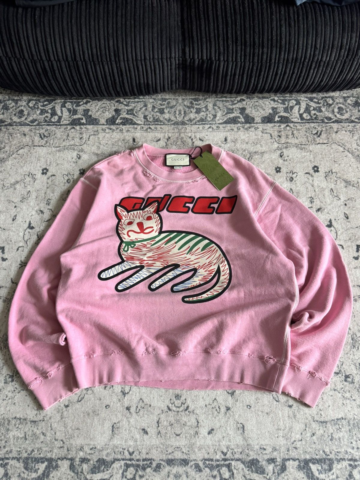 Gucci Gucci sweater jumper pink with cats logo print distressed Size US XS / EU 42 / 0 - 1 Thumbnail