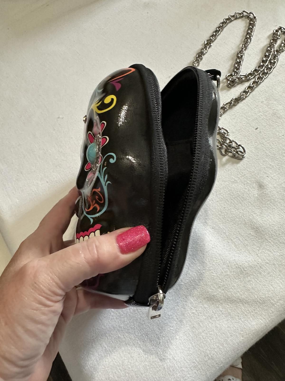 Designer Colorful Sugar Skull Crossbody Bag with Chain Strap Size ONE SIZE - 5 Thumbnail