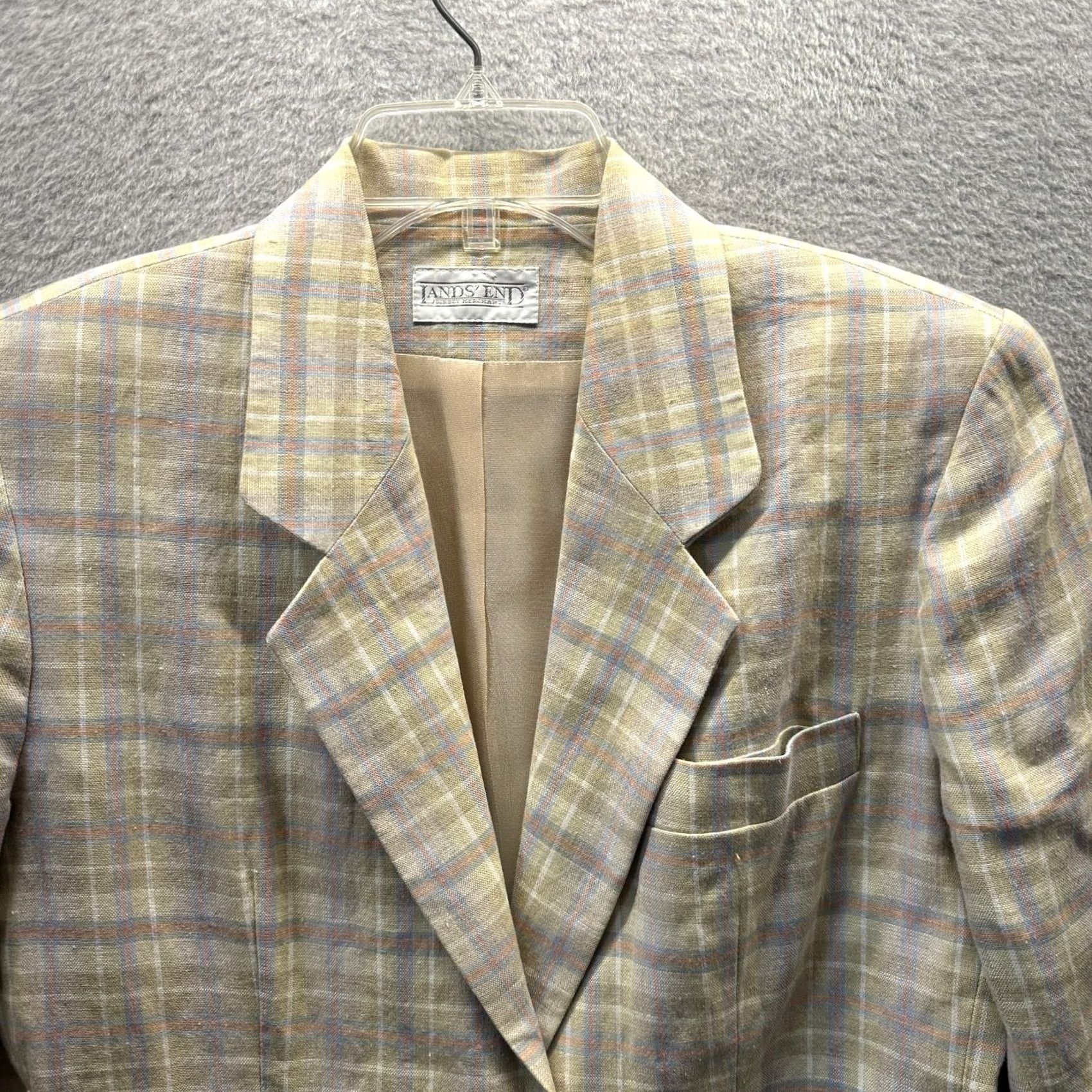 Lands' End Lands' End Jacket Womens Petite 4 Linen Plaid Blazer Coat Short Sleeve Button 80s Yellow Blue 100% Linen Ladies Mens? Size S / US 4 / IT 40 - 2 Thumbnail