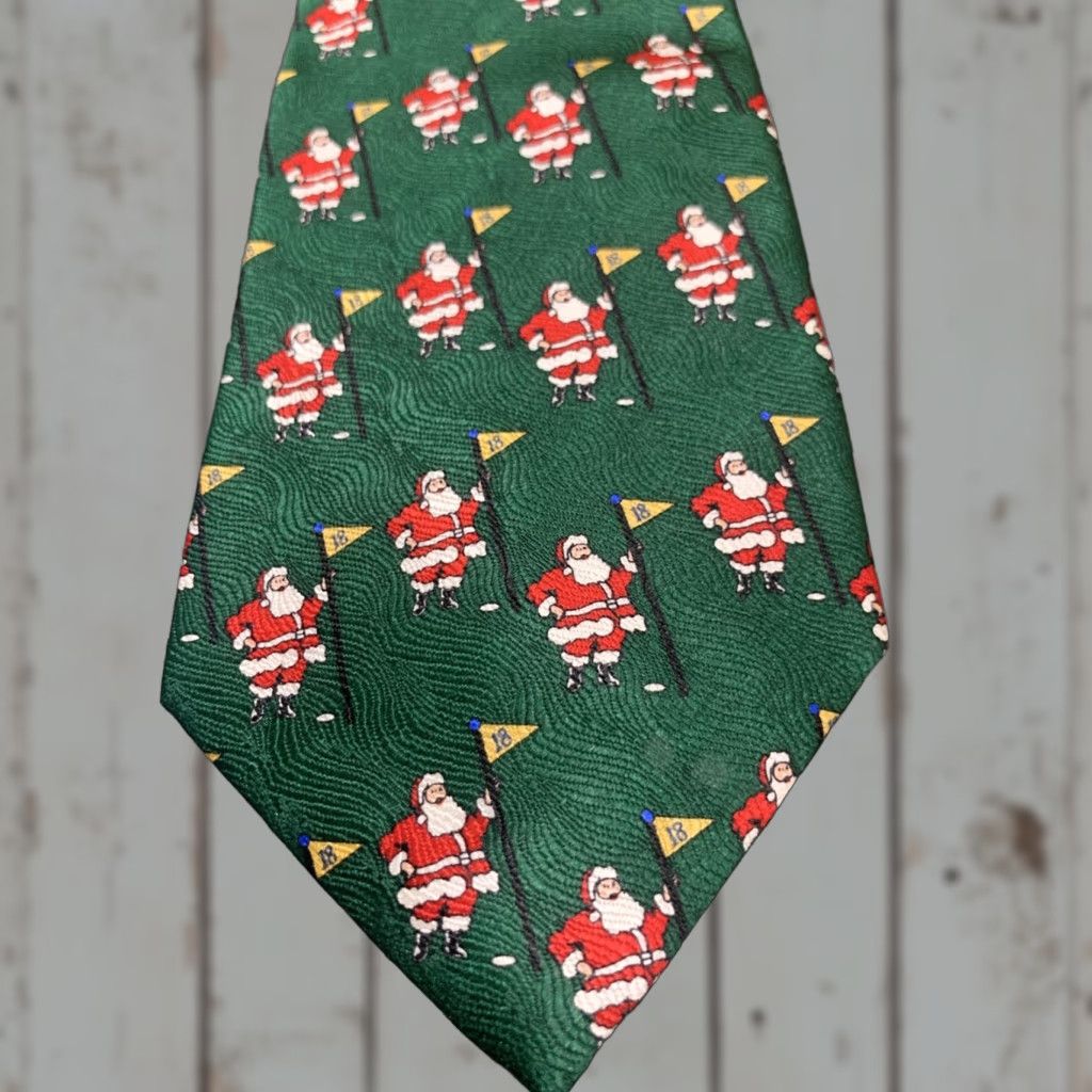 Vintage VINTAGE Cape Cod Neckwear Christmas Golf Tie Green Silk Santa Claus Pattern Mens Size ONE SIZE - 1 Thumbnail