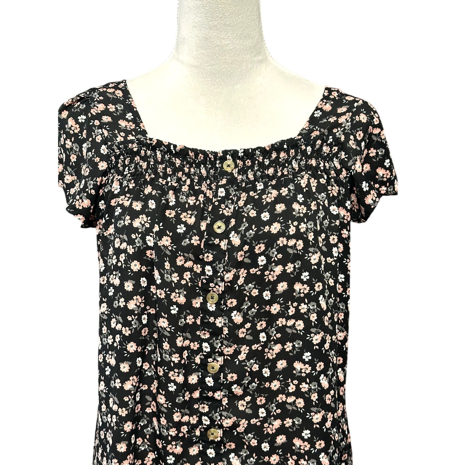 Other No Boundaries Blouse Floral Button Down Black White L 11/13 Size L / US 10 / IT 46 - 2 Thumbnail