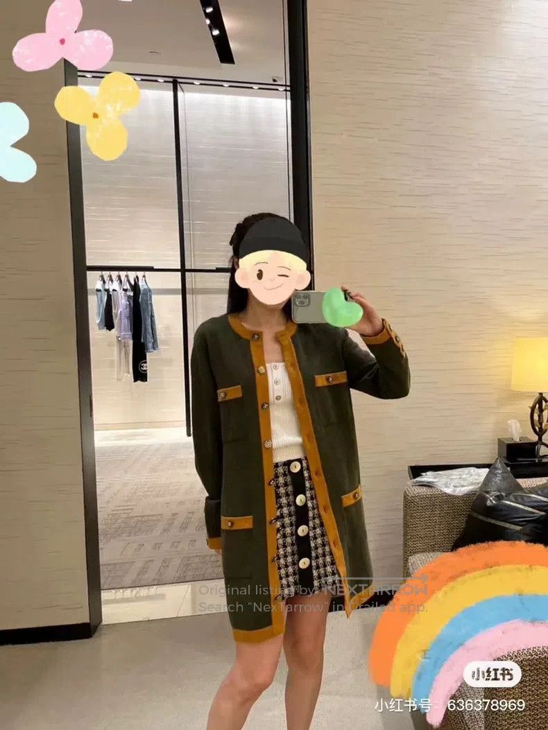 Chanel Chanel Green and orange colour long four-pocket cashmere c Size XXS / US 00 / IT 34 - 9 Thumbnail