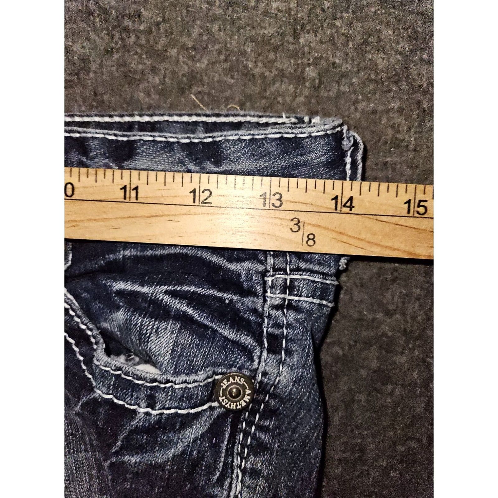 Vintage VINTAGE Amethyst Skinny Capris Juniors 0 Ultra Low Rise Blue Distressed Embroidered Jeans Capris Womens Girls 22 in Inseam 0 Size ONE SIZE - 3 Thumbnail