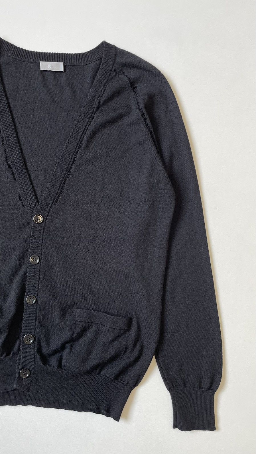 Dior × Hedi Slimane A/W 06 Black Distressed Wool Cardigan Size US M / EU 48-50 / 2 - 5 Thumbnail