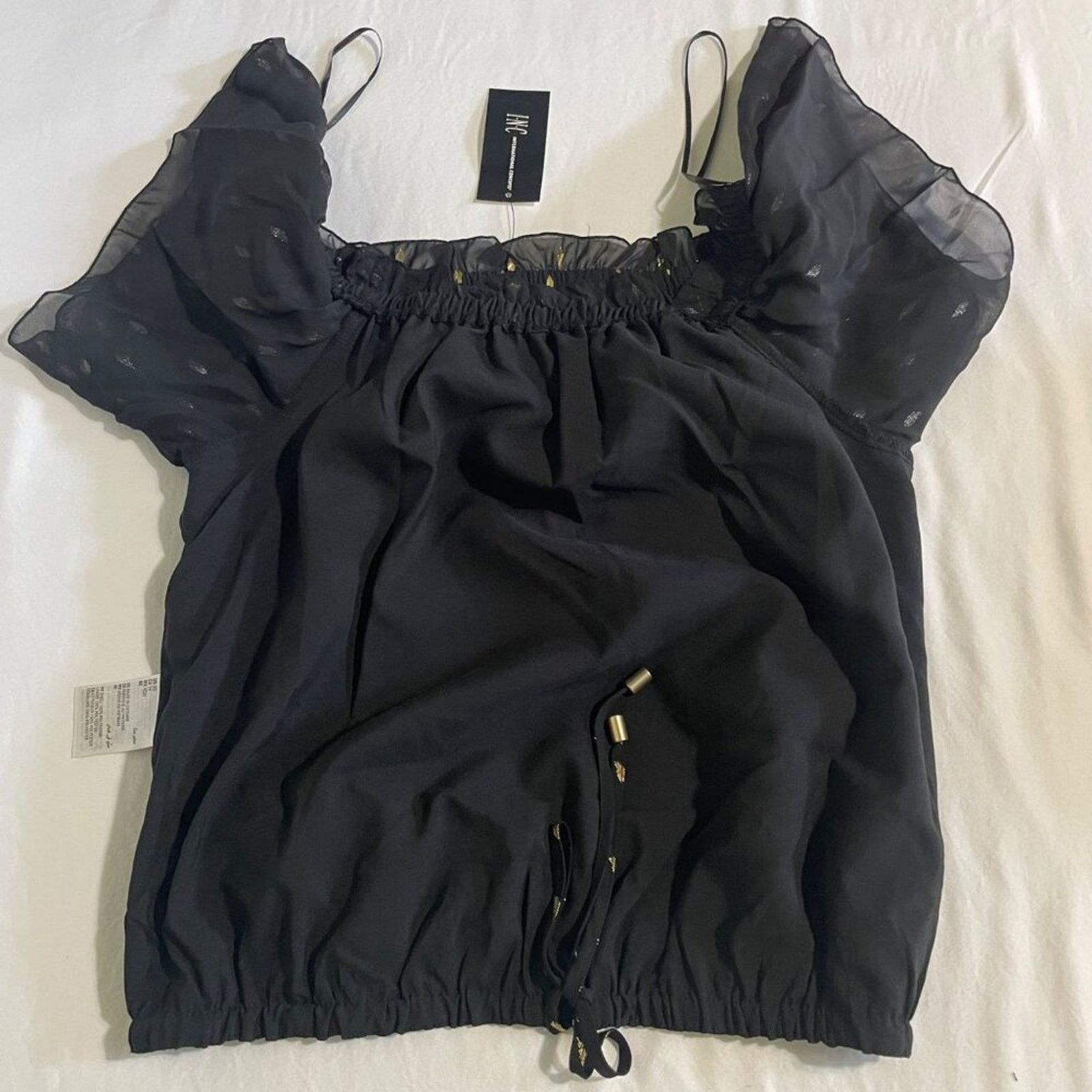 Other INC XS NWT Black Foil-Print Tiered Top | Off-Shoulder Chic Size XS / US 0-2 / IT 36-38 - 12 Thumbnail