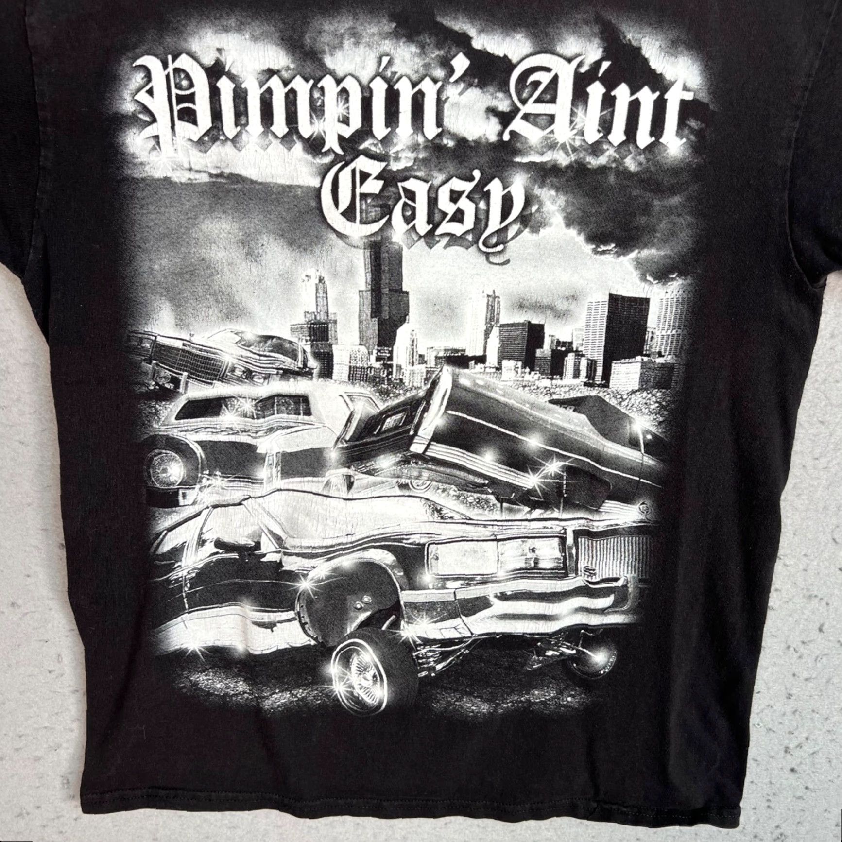 Vintage VINTAGE Pimpin Aint Easy Lowrider Graphic T-Shirt Adult Medium Black Car Scene Mens Size US M / EU 48-50 / 2 - 4 Thumbnail