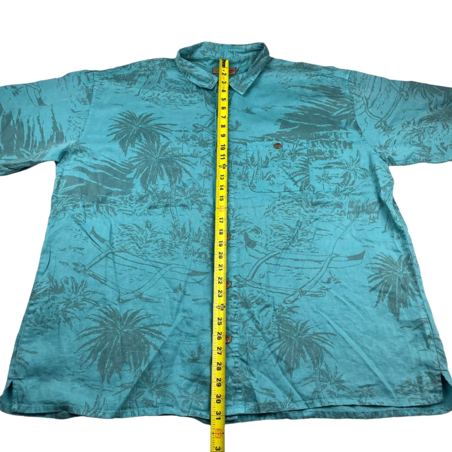 Vintage VINTAGE Santa Cruz Shirt Mens 2XL Turquoise Floral Hemp/Tencel Button-Front Camp Shirt, Short Sleeve, Casual, Spread Collar, 90s? Size US XXL / EU 58 / 5 - 5 Thumbnail