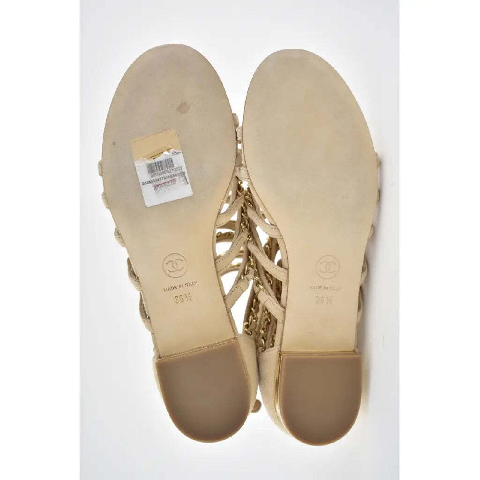 Chanel Chanel 18P Beige Suede Chain Gold CC Gladiator Strap Size US 6.5 / IT 36.5 - 10 Thumbnail