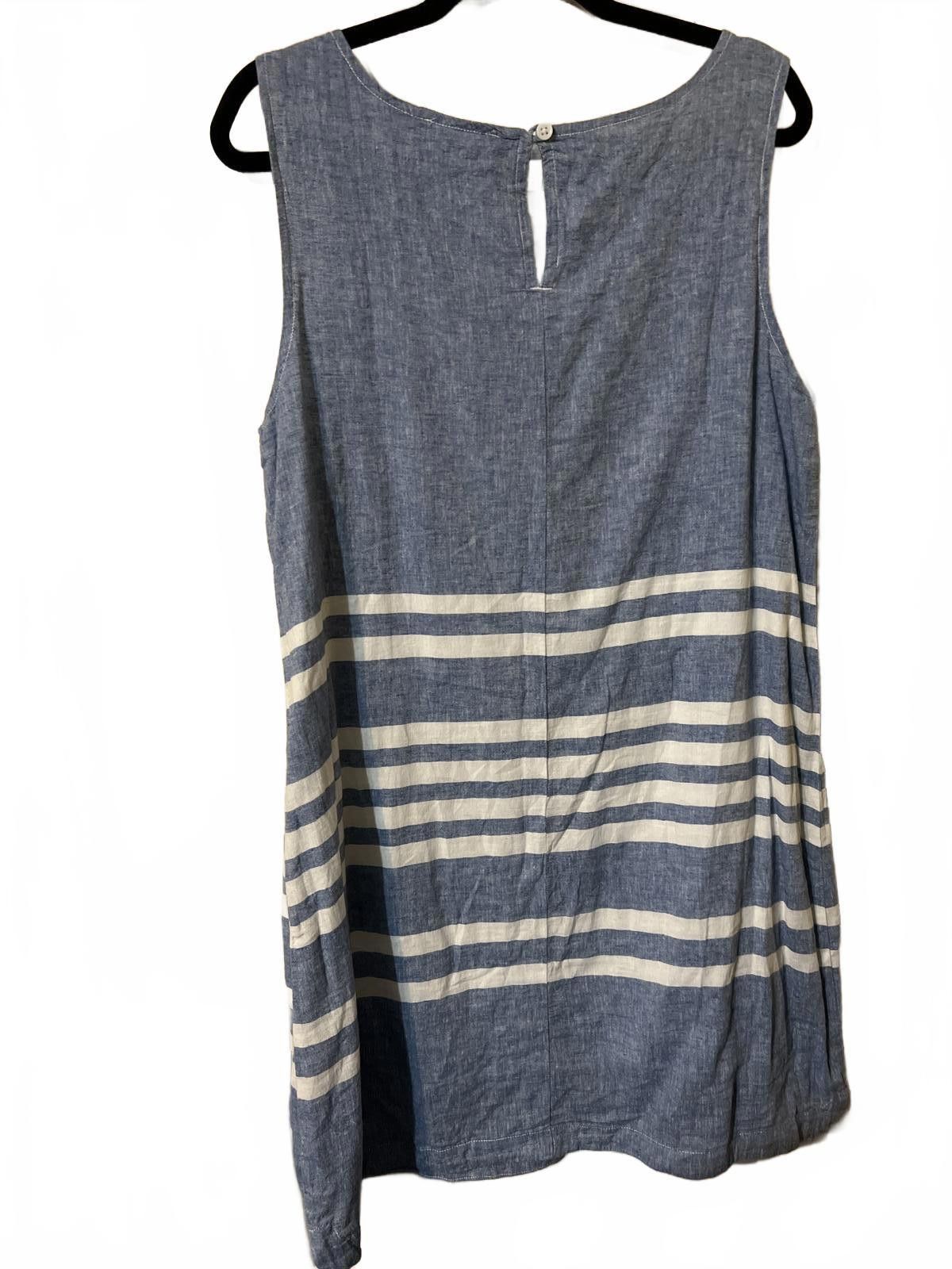 Other Blue Sleeveless Midi Dress with White Stripes Size L / US 10 / IT 46 - 6 Thumbnail
