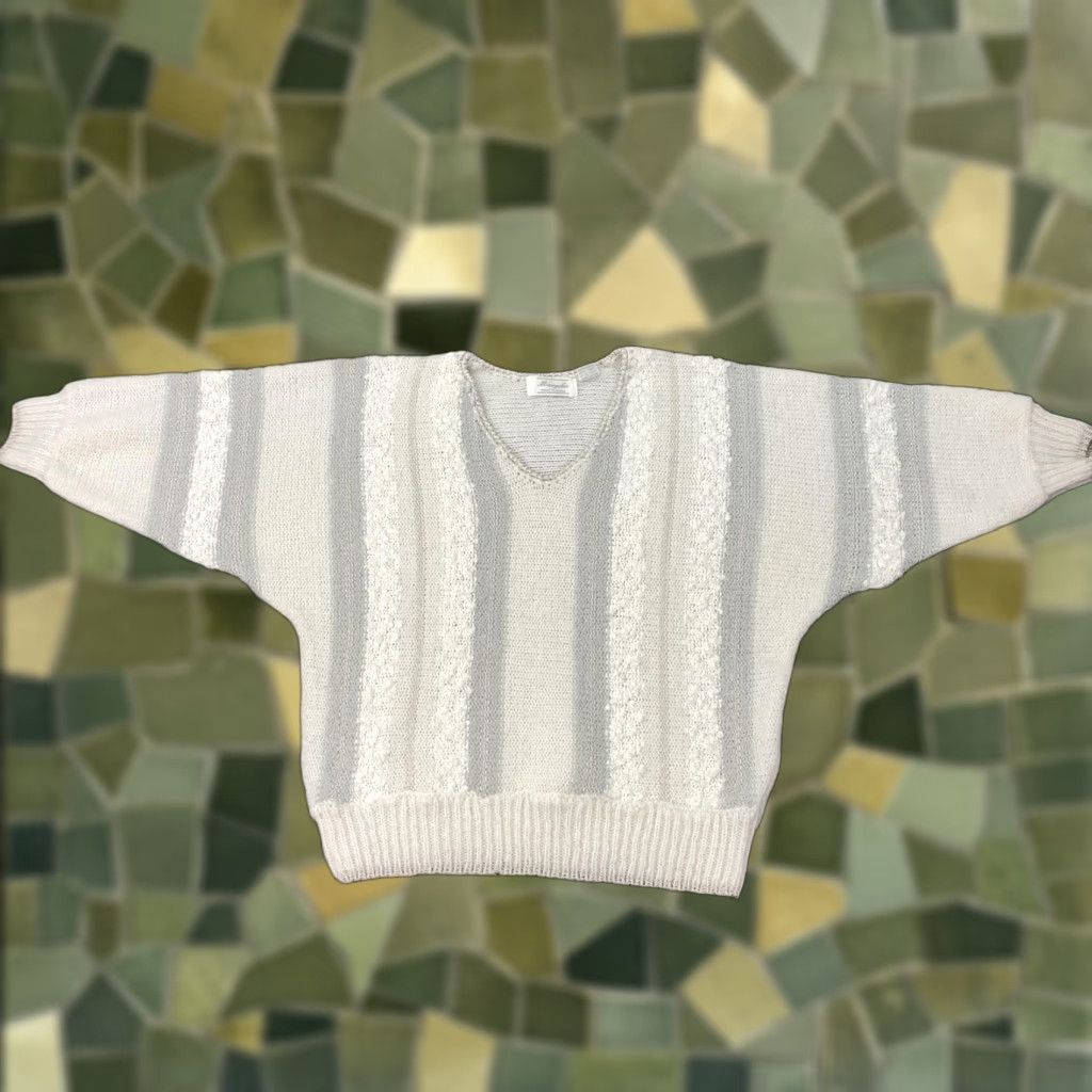 Vintage VINTAGE Margules Sweater Womens Large Knit Pullover Striped White Gray 80s Korea Size L / US 10 / IT 46 - 1 Thumbnail