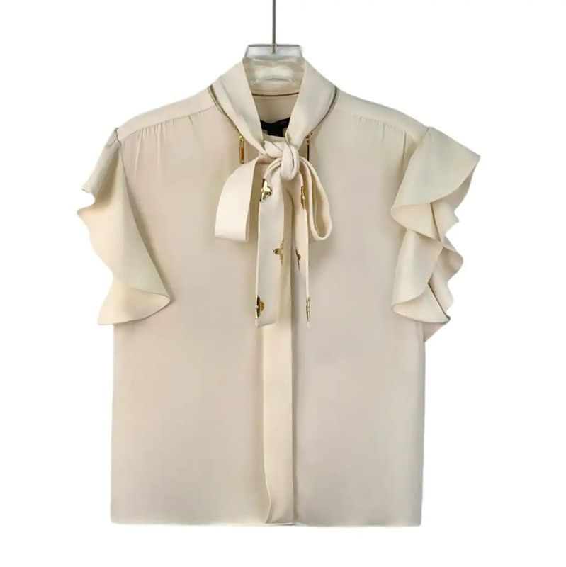 Louis Vuitton Louis Vuitton Beige Silk Ruffle Blouse 0089 Size XS / US 0-2 / IT 36-38 - 1 Thumbnail