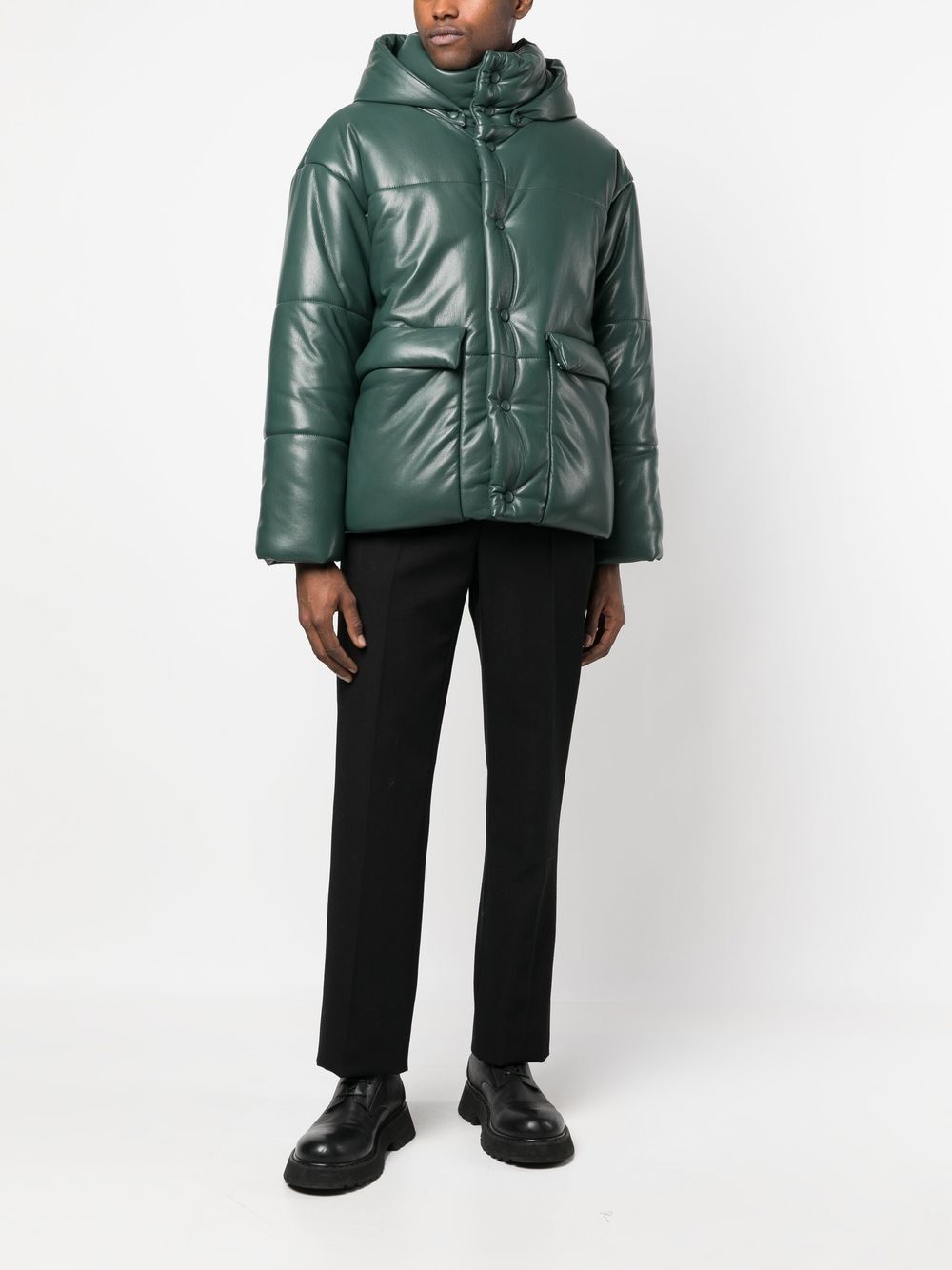 Nanushka Pine Green Vegan Leather Hooded Puffer Jacket Size M / US 6-8 / IT 42-44 - 2 Thumbnail