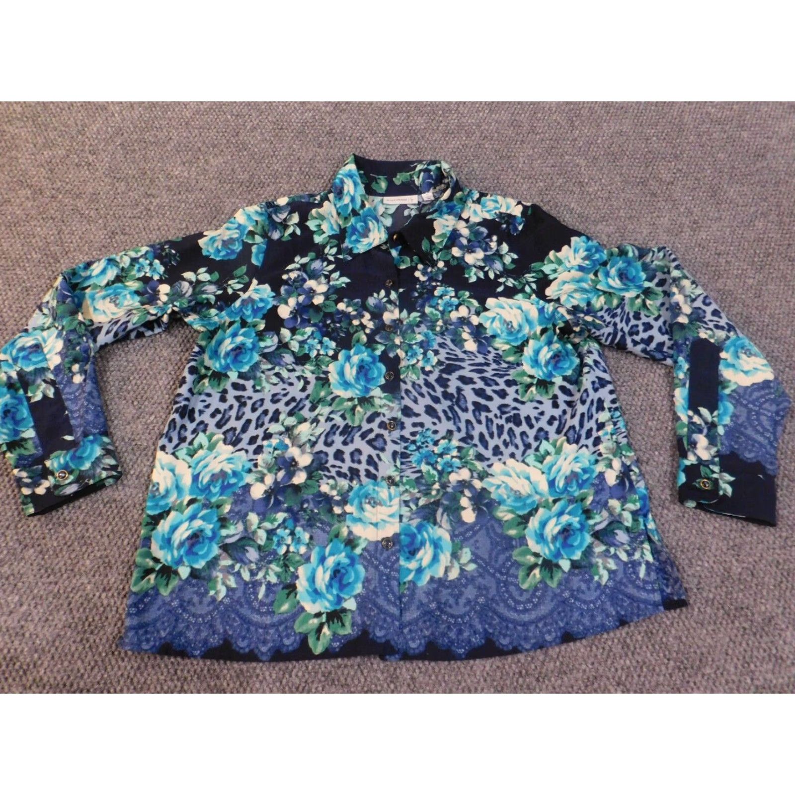 Vintage Susan Graver Button-Up Floral Blue Shirt Womens L Knit Polyester Casual Spring Summer Size L / US 10 / IT 46 - 5 Thumbnail