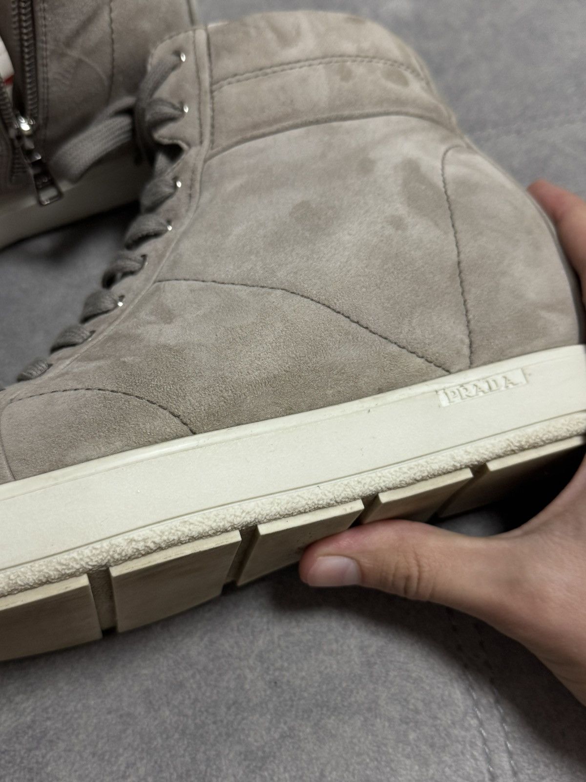 Prada Prada Women's Suede High Top Wedge Half Ankle Boots Z4112 Size US 7.5 / IT 37.5 - 25 Thumbnail