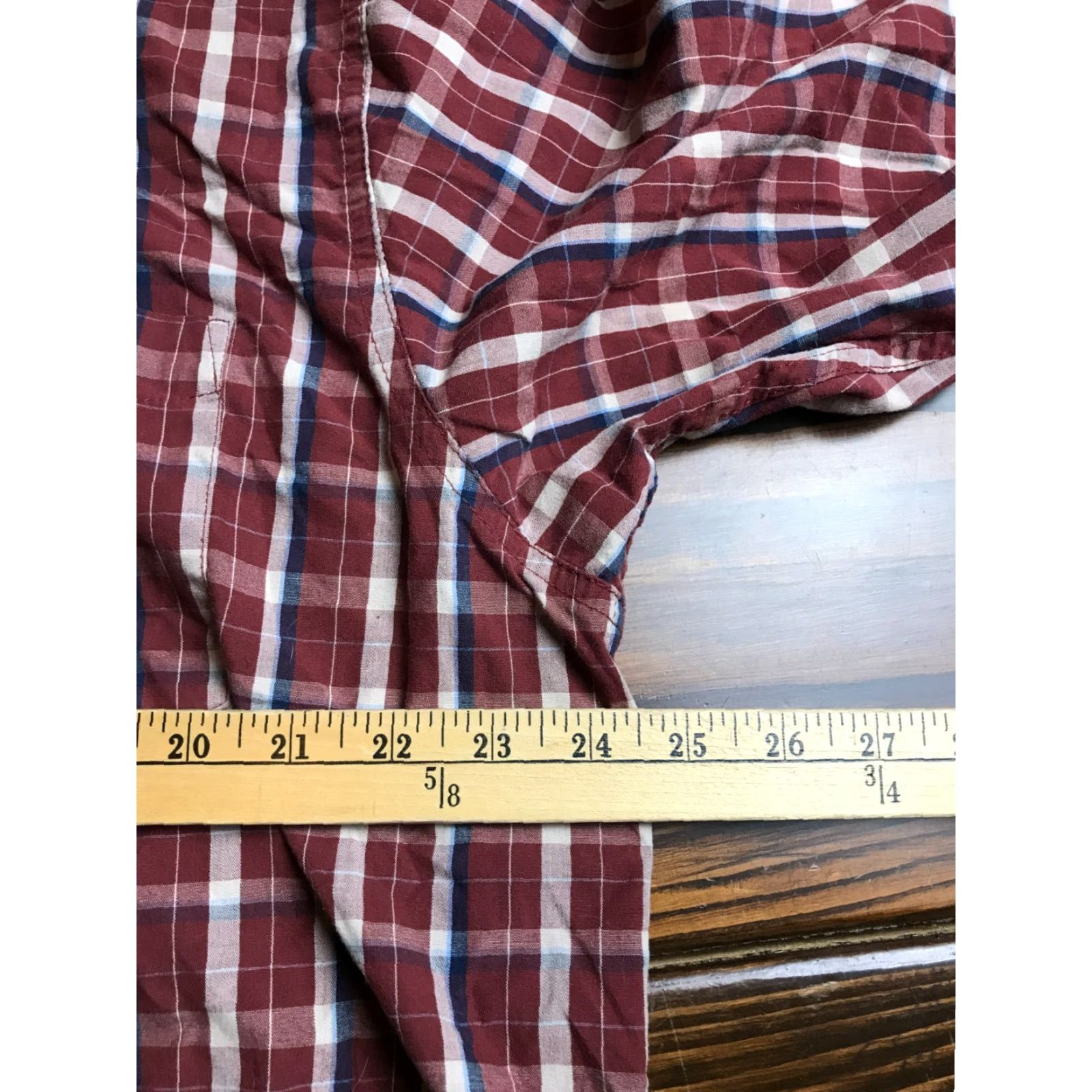 Haggar Haggar Shirt Men’s XL Burgundy Tan Blue Dress Shirt Button Down Plaid Long Sleeve Button-Up Casual Vintage: No Size 46R - 3 Thumbnail