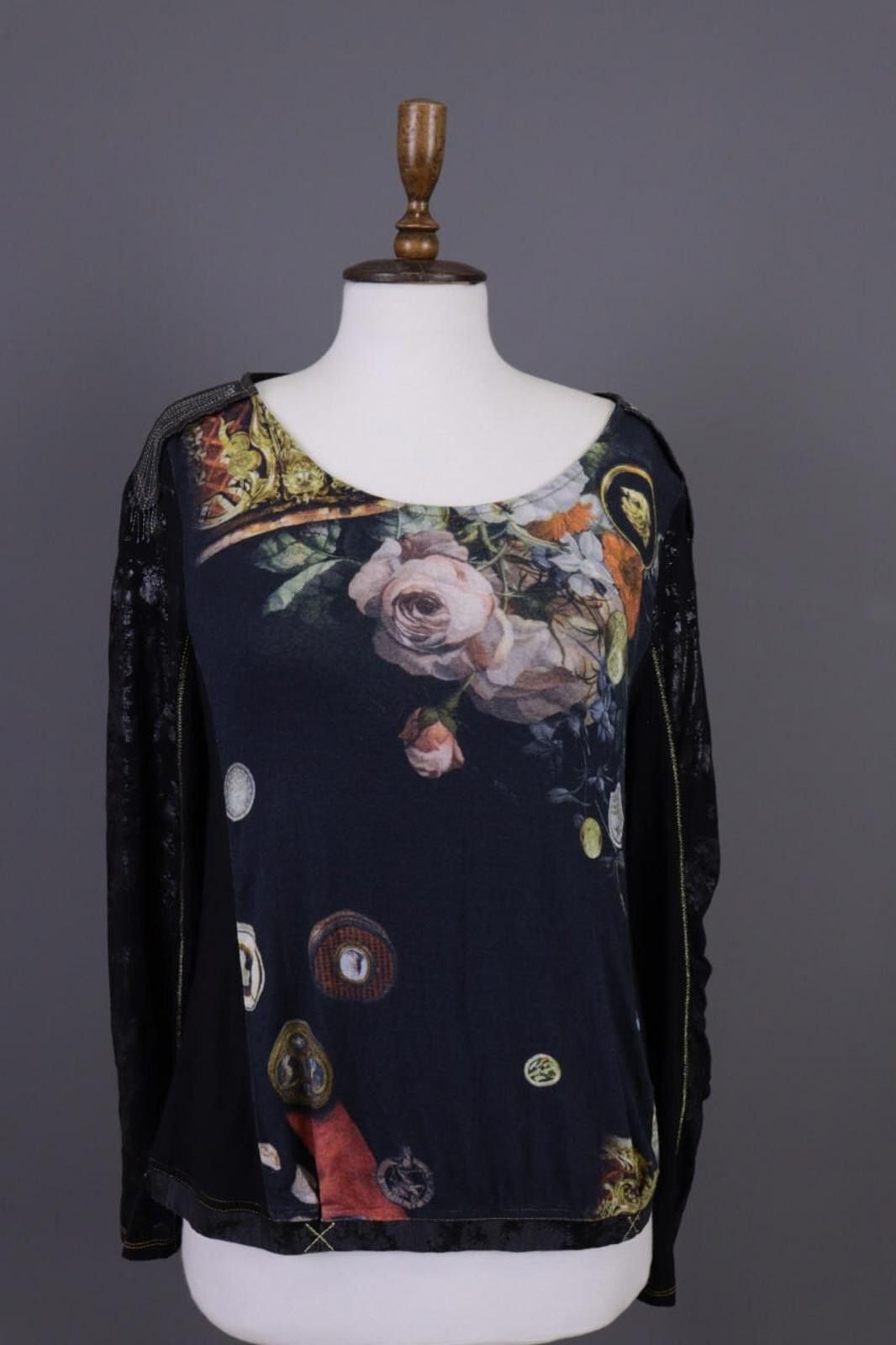 Designer Elisa Cavaletti Black Floral Relaxed Blouse Shirt Size L Size L / US 10 / IT 46 - 1 Thumbnail