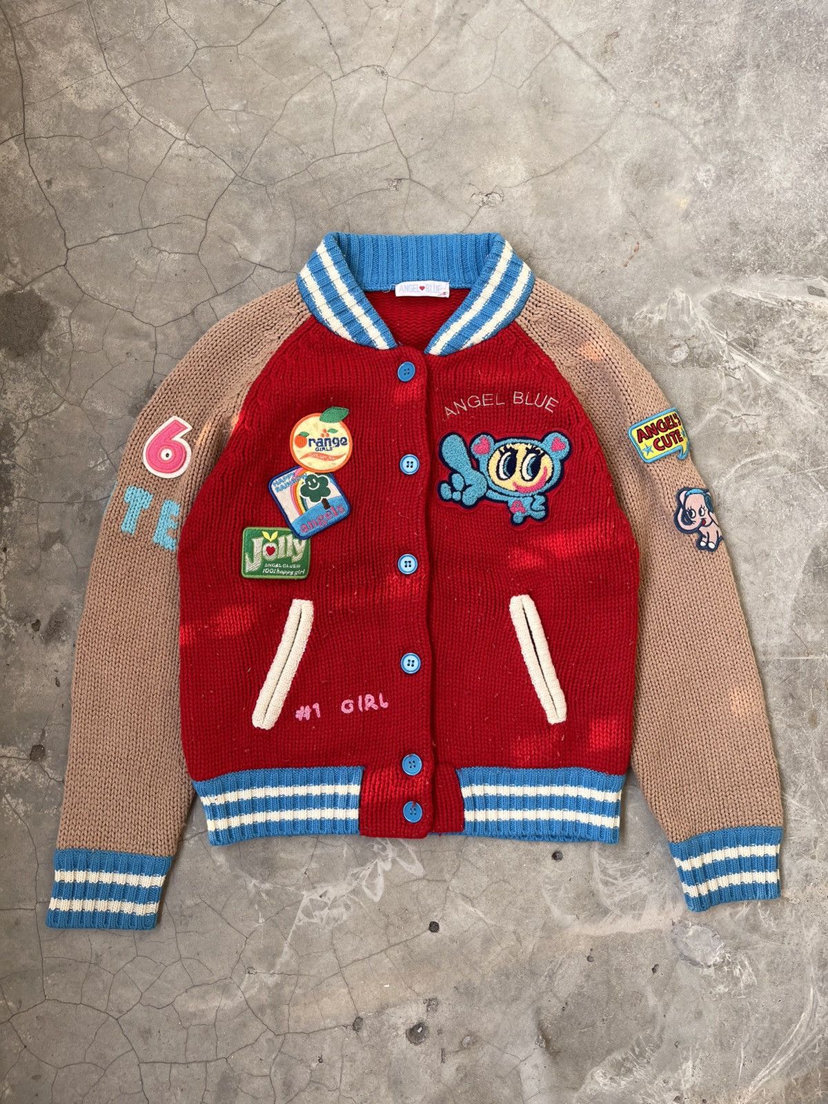90s Angel Blue Croped Button Knit angel cute