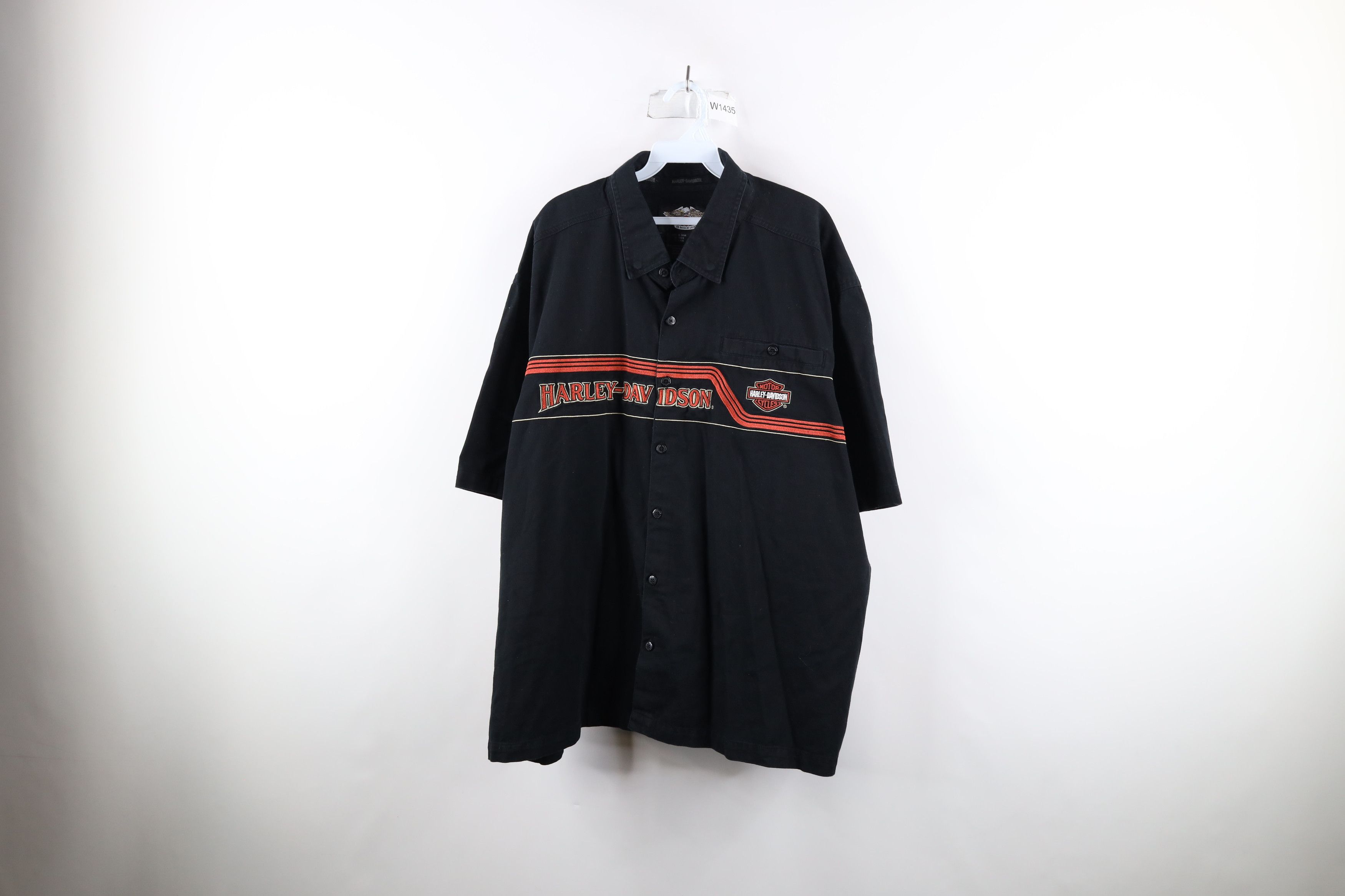 image of Harley Davidson Spell Out Mechanic Work Button Shirt in Black, Men's (Size 2XL)