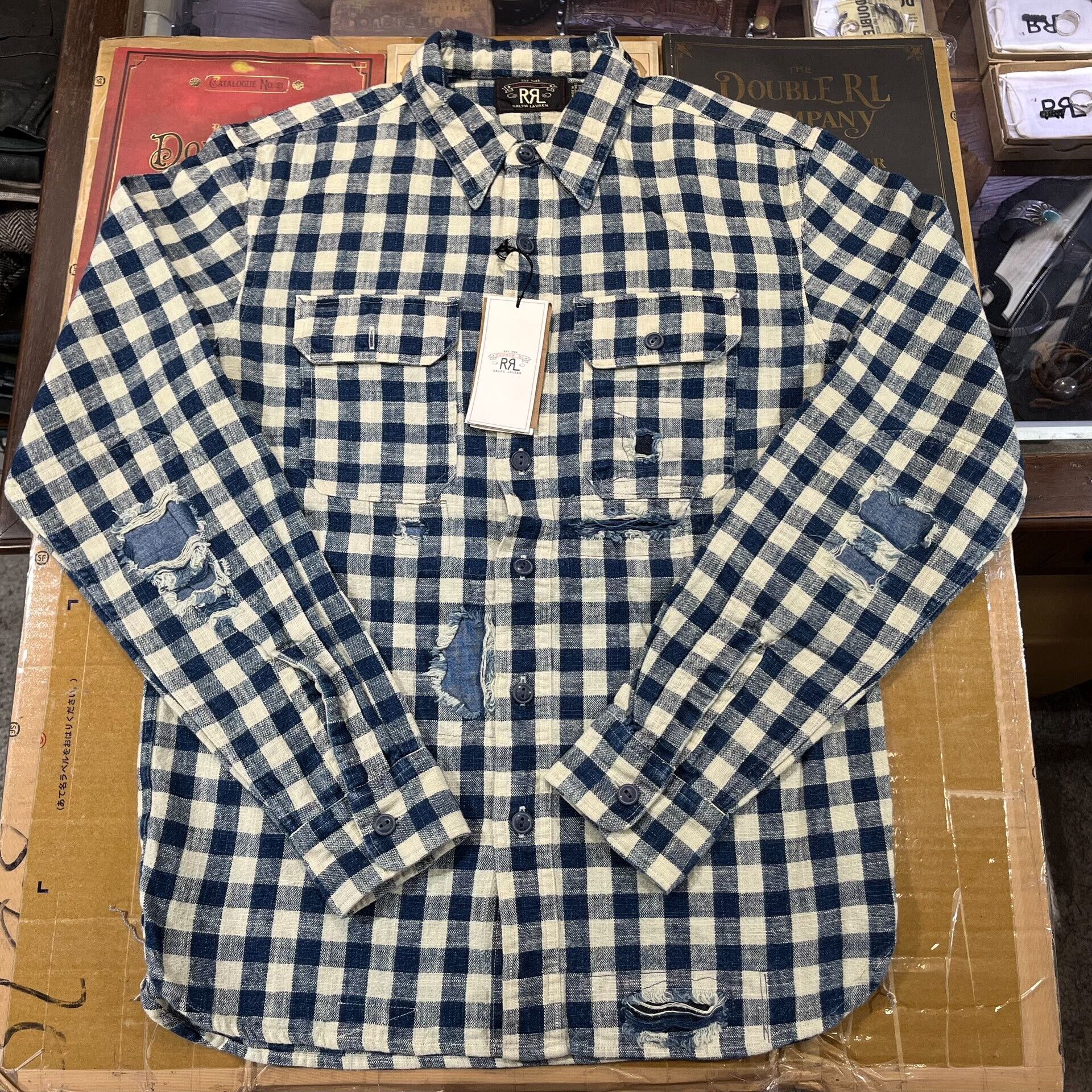 RRL Ralph Lauren RRL Linen Distressed Patch Plaid Shirt Size US M / EU 48-50 / 2 - 1 Thumbnail