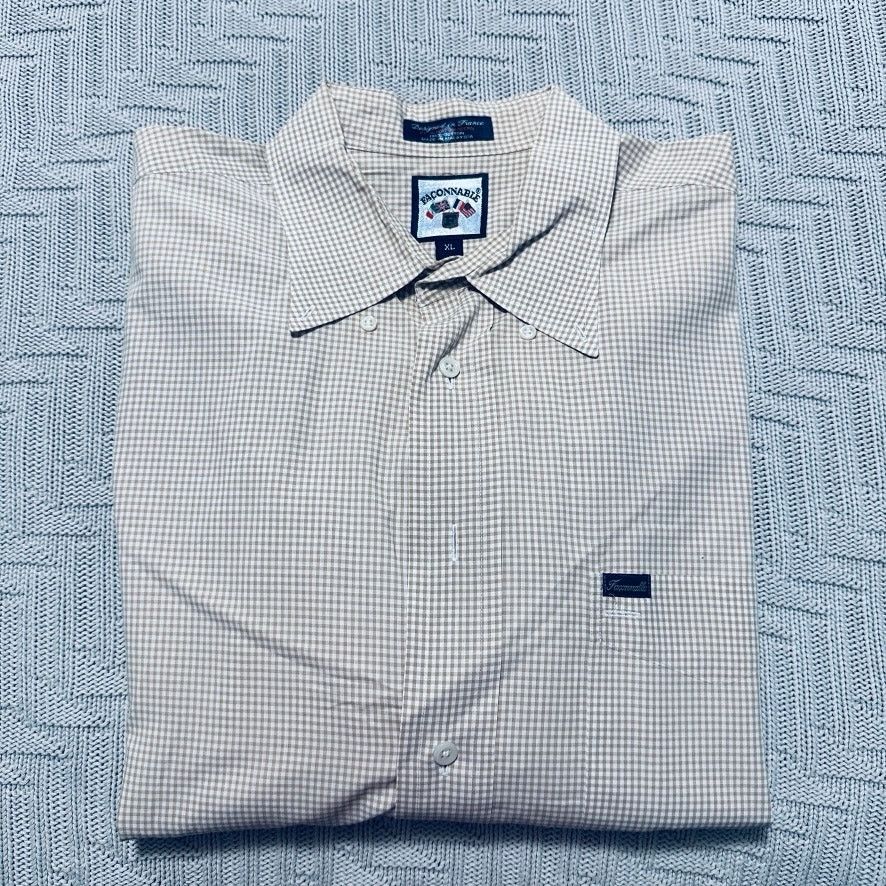 Faconnable Faconnable beige gingham plaid button down Size US XL / EU 56 / 4 - 1 Thumbnail