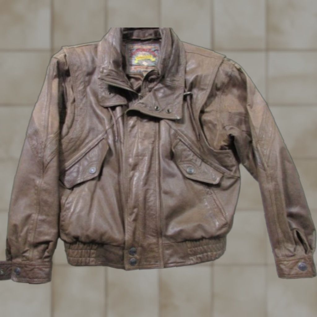 Vintage VINTAGE Adventure Bound Jacket Mens S Brown Leather Bomber 80s 90s Retro Short Coat Size US S / EU 44-46 / 1 - 1 Thumbnail